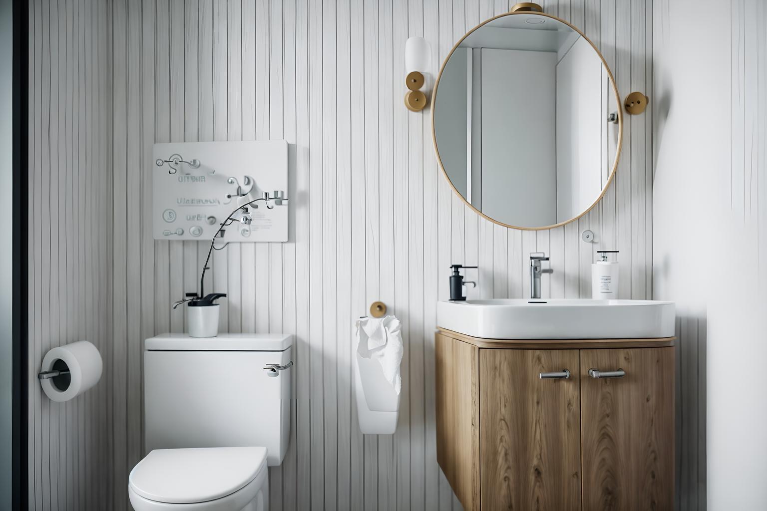scandinavian-style (toilet interior) with toilet paper hanger and toilet with toilet seat up and sink with tap and toilet paper hanger. . with . . cinematic photo, highly detailed, cinematic lighting, ultra-detailed, ultrarealistic, photorealism, 8k. scandinavian interior design style. masterpiece, cinematic light, ultrarealistic+, photorealistic+, 8k, raw photo, realistic, sharp focus on eyes, (symmetrical eyes), (intact eyes), hyperrealistic, highest quality, best quality, , highly detailed, masterpiece, best quality, extremely detailed 8k wallpaper, masterpiece, best quality, ultra-detailed, best shadow, detailed background, detailed face, detailed eyes, high contrast, best illumination, detailed face, dulux, caustic, dynamic angle, detailed glow. dramatic lighting. highly detailed, insanely detailed hair, symmetrical, intricate details, professionally retouched, 8k high definition. strong bokeh. award winning photo.