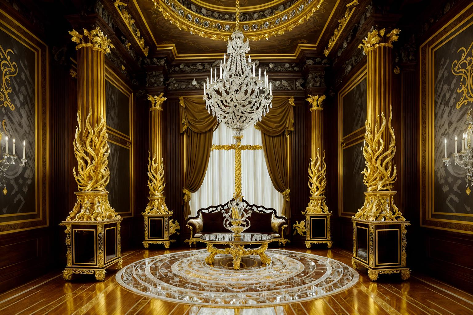 baroque-style (exhibition space interior) . with crystal and glass accents and pedestal feet and intricate carvings and ornaments and emotional exuberance and twisted columns and grandeur and heavy moldings and opulent and colossal furniture. . cinematic photo, highly detailed, cinematic lighting, ultra-detailed, ultrarealistic, photorealism, 8k. baroque interior design style. masterpiece, cinematic light, ultrarealistic+, photorealistic+, 8k, raw photo, realistic, sharp focus on eyes, (symmetrical eyes), (intact eyes), hyperrealistic, highest quality, best quality, , highly detailed, masterpiece, best quality, extremely detailed 8k wallpaper, masterpiece, best quality, ultra-detailed, best shadow, detailed background, detailed face, detailed eyes, high contrast, best illumination, detailed face, dulux, caustic, dynamic angle, detailed glow. dramatic lighting. highly detailed, insanely detailed hair, symmetrical, intricate details, professionally retouched, 8k high definition. strong bokeh. award winning photo.