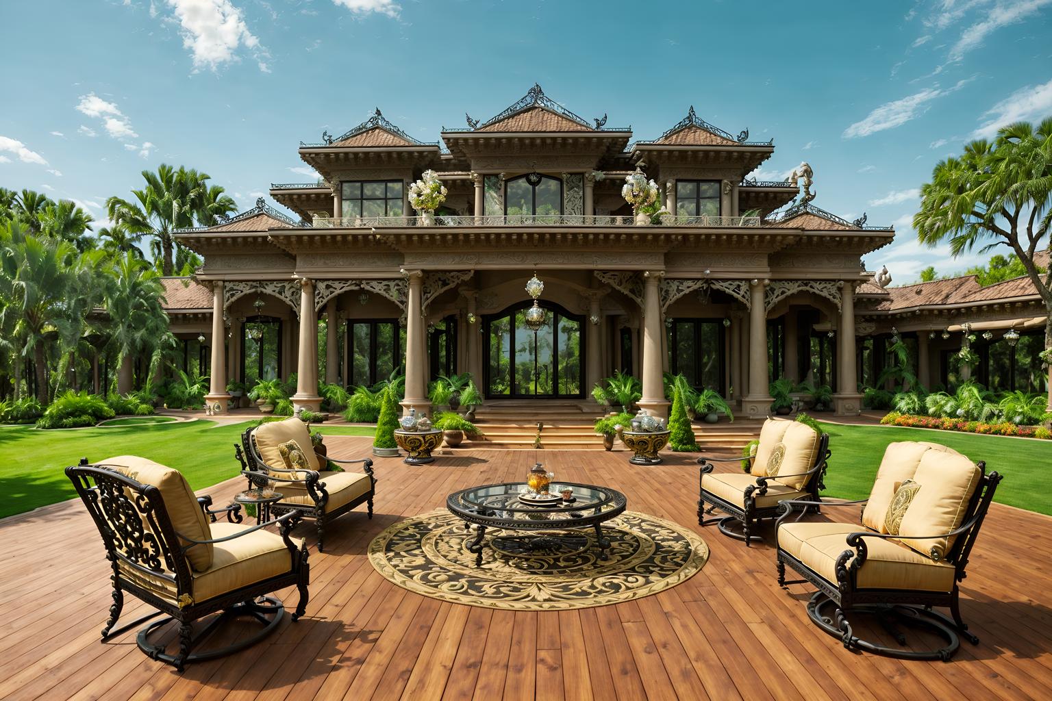 baroque-style designed (outdoor patio ) with deck with deck chairs and barbeque or grill and plant and grass and patio couch with pillows and deck with deck chairs. . with grandeur and expensive and plush flooring and intricate carvings and ornaments and opulent and colossal furniture and crystal and glass accents and tension and twisted columns and movement. . cinematic photo, highly detailed, cinematic lighting, ultra-detailed, ultrarealistic, photorealism, 8k. baroque design style. masterpiece, cinematic light, ultrarealistic+, photorealistic+, 8k, raw photo, realistic, sharp focus on eyes, (symmetrical eyes), (intact eyes), hyperrealistic, highest quality, best quality, , highly detailed, masterpiece, best quality, extremely detailed 8k wallpaper, masterpiece, best quality, ultra-detailed, best shadow, detailed background, detailed face, detailed eyes, high contrast, best illumination, detailed face, dulux, caustic, dynamic angle, detailed glow. dramatic lighting. highly detailed, insanely detailed hair, symmetrical, intricate details, professionally retouched, 8k high definition. strong bokeh. award winning photo.