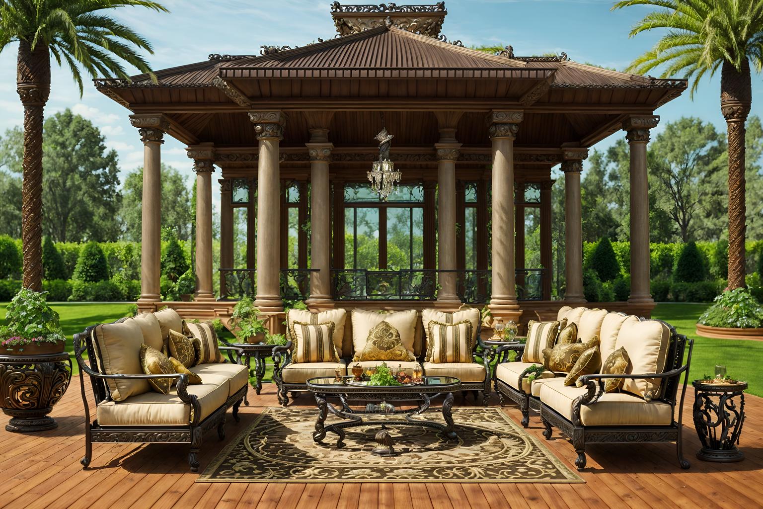 baroque-style designed (outdoor patio ) with deck with deck chairs and barbeque or grill and plant and grass and patio couch with pillows and deck with deck chairs. . with grandeur and expensive and plush flooring and intricate carvings and ornaments and opulent and colossal furniture and crystal and glass accents and tension and twisted columns and movement. . cinematic photo, highly detailed, cinematic lighting, ultra-detailed, ultrarealistic, photorealism, 8k. baroque design style. masterpiece, cinematic light, ultrarealistic+, photorealistic+, 8k, raw photo, realistic, sharp focus on eyes, (symmetrical eyes), (intact eyes), hyperrealistic, highest quality, best quality, , highly detailed, masterpiece, best quality, extremely detailed 8k wallpaper, masterpiece, best quality, ultra-detailed, best shadow, detailed background, detailed face, detailed eyes, high contrast, best illumination, detailed face, dulux, caustic, dynamic angle, detailed glow. dramatic lighting. highly detailed, insanely detailed hair, symmetrical, intricate details, professionally retouched, 8k high definition. strong bokeh. award winning photo.