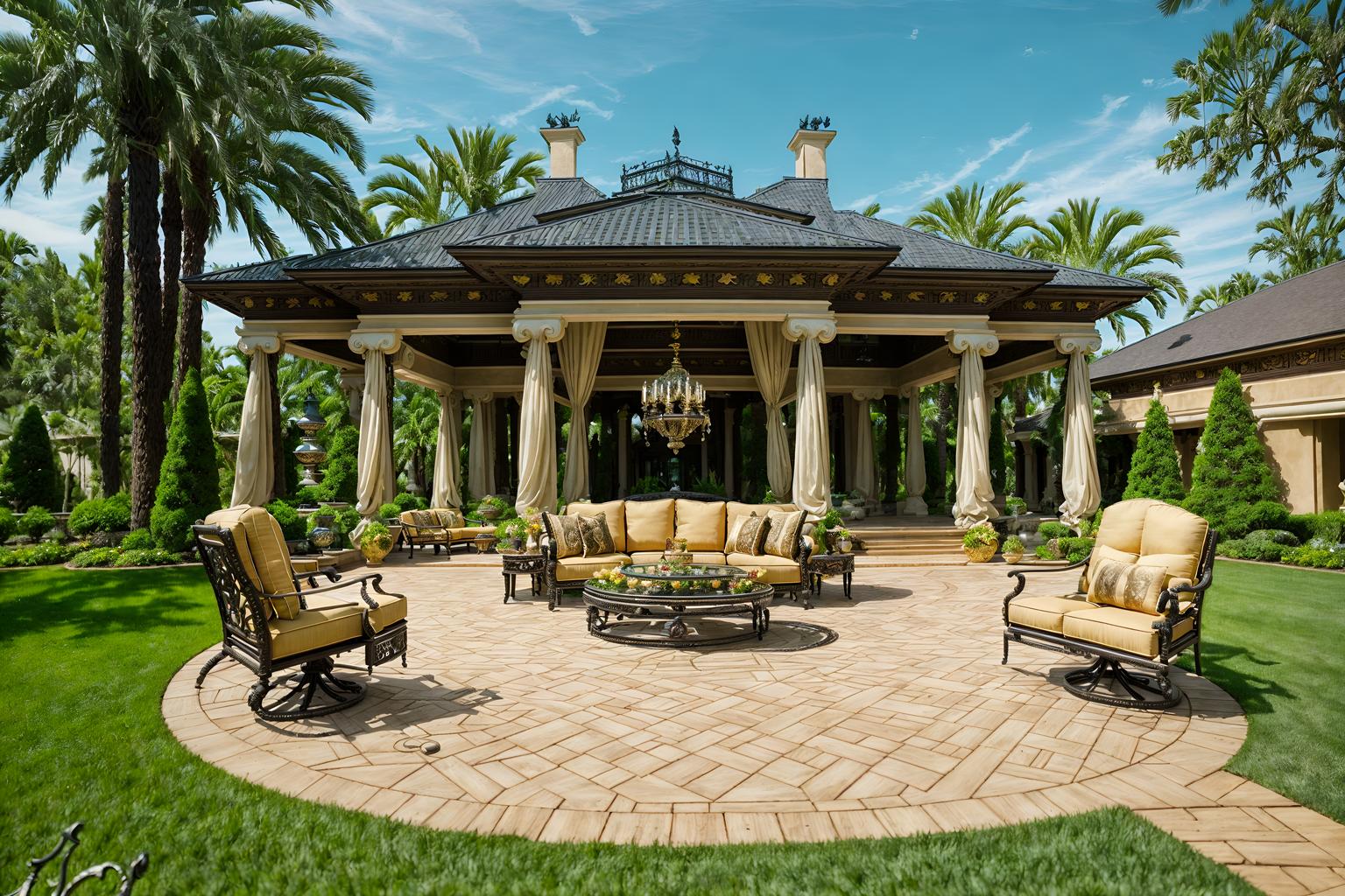 baroque-style designed (outdoor patio ) with deck with deck chairs and barbeque or grill and plant and grass and patio couch with pillows and deck with deck chairs. . with grandeur and expensive and plush flooring and intricate carvings and ornaments and opulent and colossal furniture and crystal and glass accents and tension and twisted columns and movement. . cinematic photo, highly detailed, cinematic lighting, ultra-detailed, ultrarealistic, photorealism, 8k. baroque design style. masterpiece, cinematic light, ultrarealistic+, photorealistic+, 8k, raw photo, realistic, sharp focus on eyes, (symmetrical eyes), (intact eyes), hyperrealistic, highest quality, best quality, , highly detailed, masterpiece, best quality, extremely detailed 8k wallpaper, masterpiece, best quality, ultra-detailed, best shadow, detailed background, detailed face, detailed eyes, high contrast, best illumination, detailed face, dulux, caustic, dynamic angle, detailed glow. dramatic lighting. highly detailed, insanely detailed hair, symmetrical, intricate details, professionally retouched, 8k high definition. strong bokeh. award winning photo.