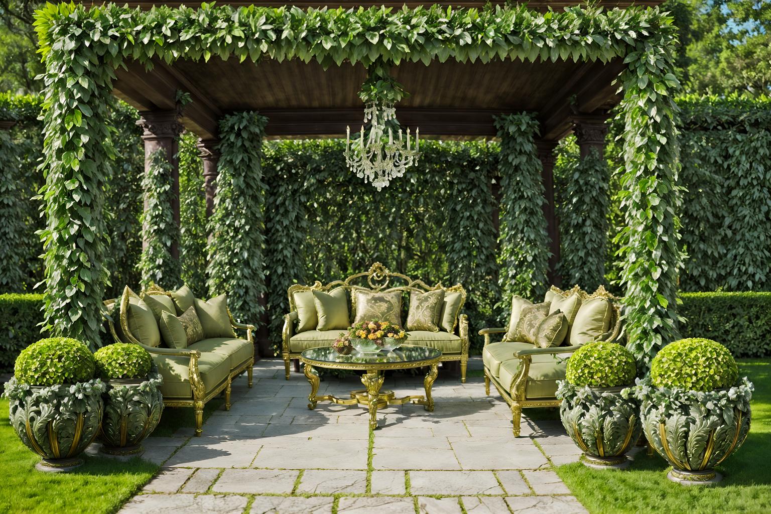 baroque-style designed (outdoor garden ) with garden plants and grass and garden tree and garden plants. . with sensuous richness and tension and drama and heavy moldings and opulent and colossal furniture and crystal and glass accents and pedestal feet and luxurious floral and damask fabrics. . cinematic photo, highly detailed, cinematic lighting, ultra-detailed, ultrarealistic, photorealism, 8k. baroque design style. masterpiece, cinematic light, ultrarealistic+, photorealistic+, 8k, raw photo, realistic, sharp focus on eyes, (symmetrical eyes), (intact eyes), hyperrealistic, highest quality, best quality, , highly detailed, masterpiece, best quality, extremely detailed 8k wallpaper, masterpiece, best quality, ultra-detailed, best shadow, detailed background, detailed face, detailed eyes, high contrast, best illumination, detailed face, dulux, caustic, dynamic angle, detailed glow. dramatic lighting. highly detailed, insanely detailed hair, symmetrical, intricate details, professionally retouched, 8k high definition. strong bokeh. award winning photo.