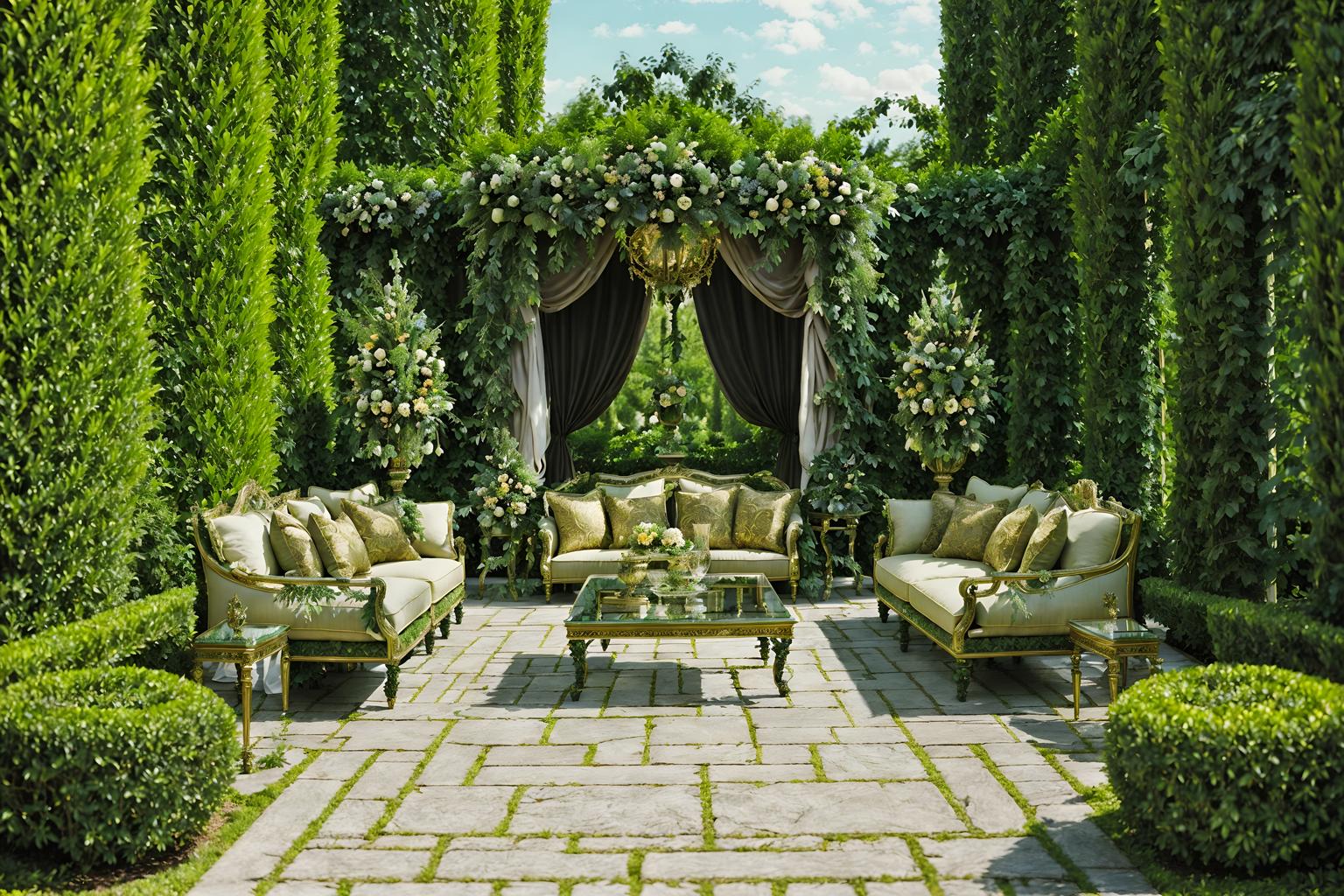 baroque-style designed (outdoor garden ) with garden plants and grass and garden tree and garden plants. . with sensuous richness and tension and drama and heavy moldings and opulent and colossal furniture and crystal and glass accents and pedestal feet and luxurious floral and damask fabrics. . cinematic photo, highly detailed, cinematic lighting, ultra-detailed, ultrarealistic, photorealism, 8k. baroque design style. masterpiece, cinematic light, ultrarealistic+, photorealistic+, 8k, raw photo, realistic, sharp focus on eyes, (symmetrical eyes), (intact eyes), hyperrealistic, highest quality, best quality, , highly detailed, masterpiece, best quality, extremely detailed 8k wallpaper, masterpiece, best quality, ultra-detailed, best shadow, detailed background, detailed face, detailed eyes, high contrast, best illumination, detailed face, dulux, caustic, dynamic angle, detailed glow. dramatic lighting. highly detailed, insanely detailed hair, symmetrical, intricate details, professionally retouched, 8k high definition. strong bokeh. award winning photo.