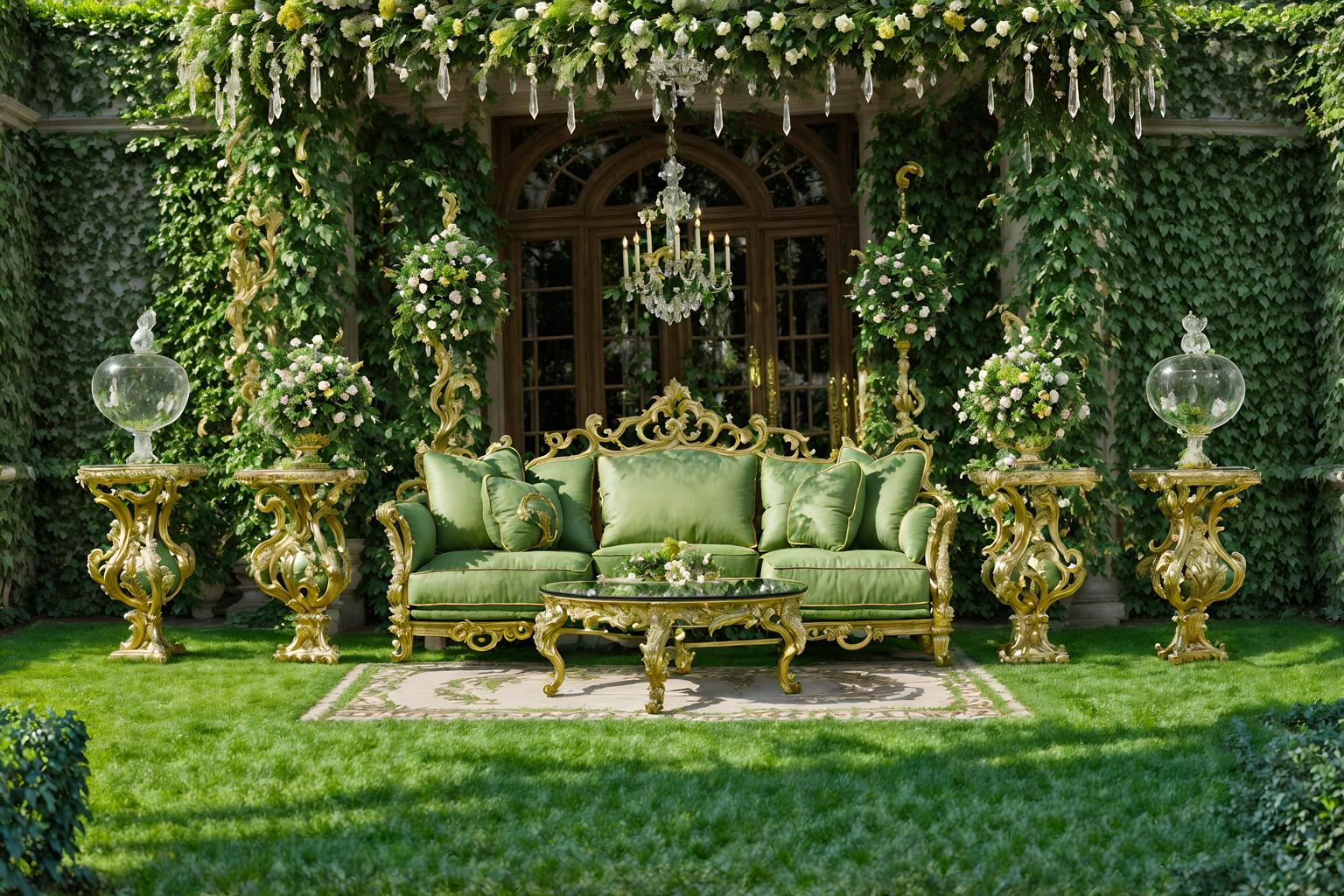 baroque-style designed (outdoor garden ) with garden plants and grass and garden tree and garden plants. . with sensuous richness and tension and drama and heavy moldings and opulent and colossal furniture and crystal and glass accents and pedestal feet and luxurious floral and damask fabrics. . cinematic photo, highly detailed, cinematic lighting, ultra-detailed, ultrarealistic, photorealism, 8k. baroque design style. masterpiece, cinematic light, ultrarealistic+, photorealistic+, 8k, raw photo, realistic, sharp focus on eyes, (symmetrical eyes), (intact eyes), hyperrealistic, highest quality, best quality, , highly detailed, masterpiece, best quality, extremely detailed 8k wallpaper, masterpiece, best quality, ultra-detailed, best shadow, detailed background, detailed face, detailed eyes, high contrast, best illumination, detailed face, dulux, caustic, dynamic angle, detailed glow. dramatic lighting. highly detailed, insanely detailed hair, symmetrical, intricate details, professionally retouched, 8k high definition. strong bokeh. award winning photo.