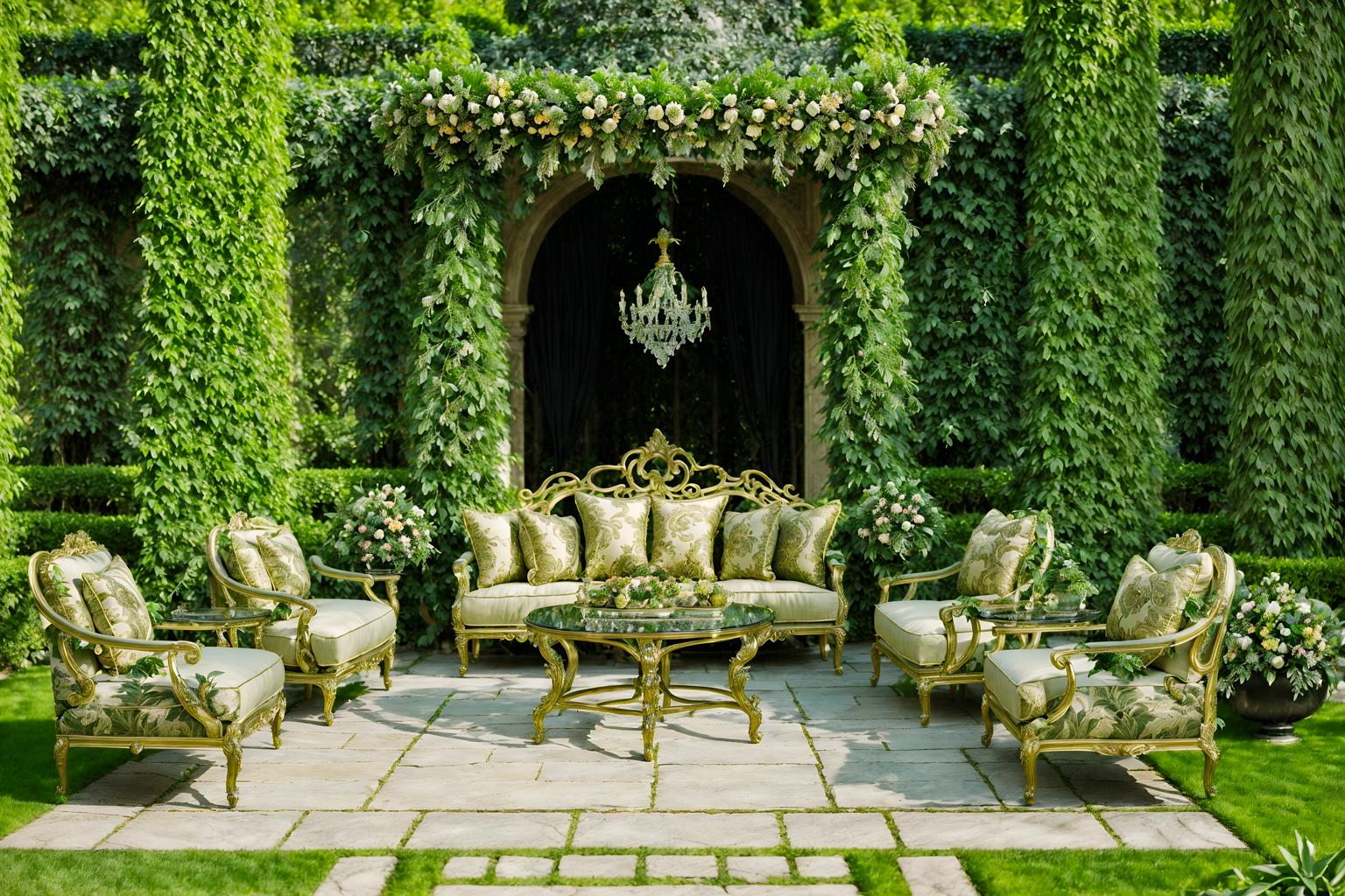 baroque-style designed (outdoor garden ) with garden plants and grass and garden tree and garden plants. . with sensuous richness and tension and drama and heavy moldings and opulent and colossal furniture and crystal and glass accents and pedestal feet and luxurious floral and damask fabrics. . cinematic photo, highly detailed, cinematic lighting, ultra-detailed, ultrarealistic, photorealism, 8k. baroque design style. masterpiece, cinematic light, ultrarealistic+, photorealistic+, 8k, raw photo, realistic, sharp focus on eyes, (symmetrical eyes), (intact eyes), hyperrealistic, highest quality, best quality, , highly detailed, masterpiece, best quality, extremely detailed 8k wallpaper, masterpiece, best quality, ultra-detailed, best shadow, detailed background, detailed face, detailed eyes, high contrast, best illumination, detailed face, dulux, caustic, dynamic angle, detailed glow. dramatic lighting. highly detailed, insanely detailed hair, symmetrical, intricate details, professionally retouched, 8k high definition. strong bokeh. award winning photo.