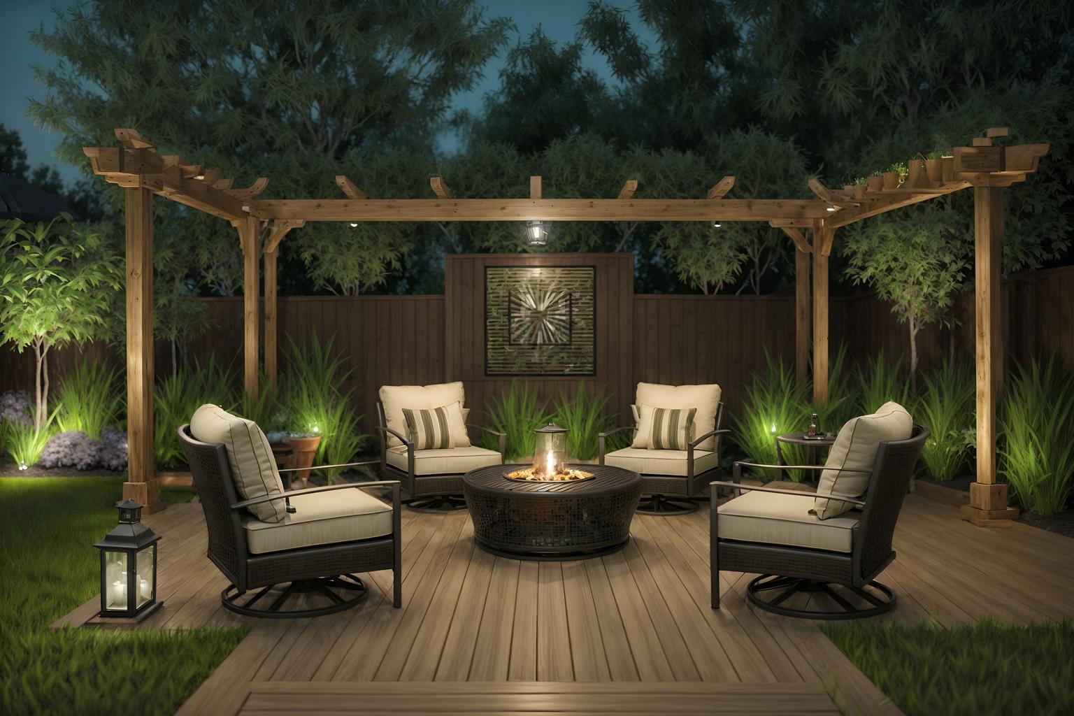 luxury-style designed (outdoor patio ) with grass and deck with deck chairs and plant and barbeque or grill and patio couch with pillows and grass. . . cinematic photo, highly detailed, cinematic lighting, ultra-detailed, ultrarealistic, photorealism, 8k. luxury design style. masterpiece, cinematic light, ultrarealistic+, photorealistic+, 8k, raw photo, realistic, sharp focus on eyes, (symmetrical eyes), (intact eyes), hyperrealistic, highest quality, best quality, , highly detailed, masterpiece, best quality, extremely detailed 8k wallpaper, masterpiece, best quality, ultra-detailed, best shadow, detailed background, detailed face, detailed eyes, high contrast, best illumination, detailed face, dulux, caustic, dynamic angle, detailed glow. dramatic lighting. highly detailed, insanely detailed hair, symmetrical, intricate details, professionally retouched, 8k high definition. strong bokeh. award winning photo.