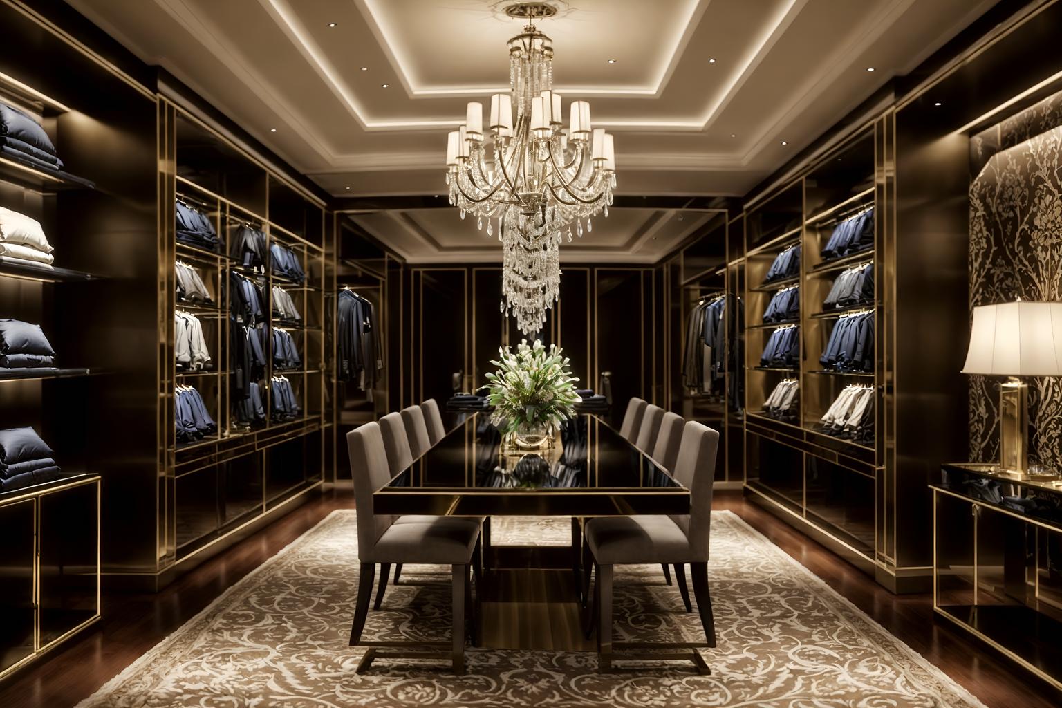 luxury-style (clothing store interior) . . cinematic photo, highly detailed, cinematic lighting, ultra-detailed, ultrarealistic, photorealism, 8k. luxury interior design style. masterpiece, cinematic light, ultrarealistic+, photorealistic+, 8k, raw photo, realistic, sharp focus on eyes, (symmetrical eyes), (intact eyes), hyperrealistic, highest quality, best quality, , highly detailed, masterpiece, best quality, extremely detailed 8k wallpaper, masterpiece, best quality, ultra-detailed, best shadow, detailed background, detailed face, detailed eyes, high contrast, best illumination, detailed face, dulux, caustic, dynamic angle, detailed glow. dramatic lighting. highly detailed, insanely detailed hair, symmetrical, intricate details, professionally retouched, 8k high definition. strong bokeh. award winning photo.