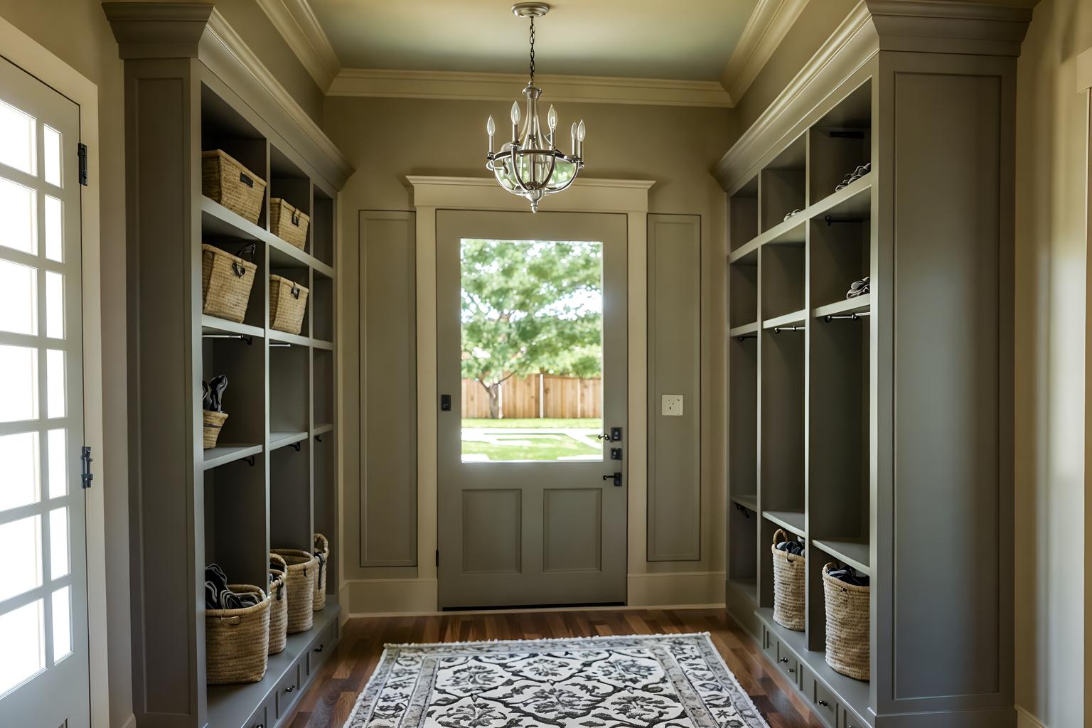 luxury-style (mudroom interior) with high up storage and a bench and shelves for shoes and storage baskets and cubbies and cabinets and storage drawers and wall hooks for coats. . . cinematic photo, highly detailed, cinematic lighting, ultra-detailed, ultrarealistic, photorealism, 8k. luxury interior design style. masterpiece, cinematic light, ultrarealistic+, photorealistic+, 8k, raw photo, realistic, sharp focus on eyes, (symmetrical eyes), (intact eyes), hyperrealistic, highest quality, best quality, , highly detailed, masterpiece, best quality, extremely detailed 8k wallpaper, masterpiece, best quality, ultra-detailed, best shadow, detailed background, detailed face, detailed eyes, high contrast, best illumination, detailed face, dulux, caustic, dynamic angle, detailed glow. dramatic lighting. highly detailed, insanely detailed hair, symmetrical, intricate details, professionally retouched, 8k high definition. strong bokeh. award winning photo.