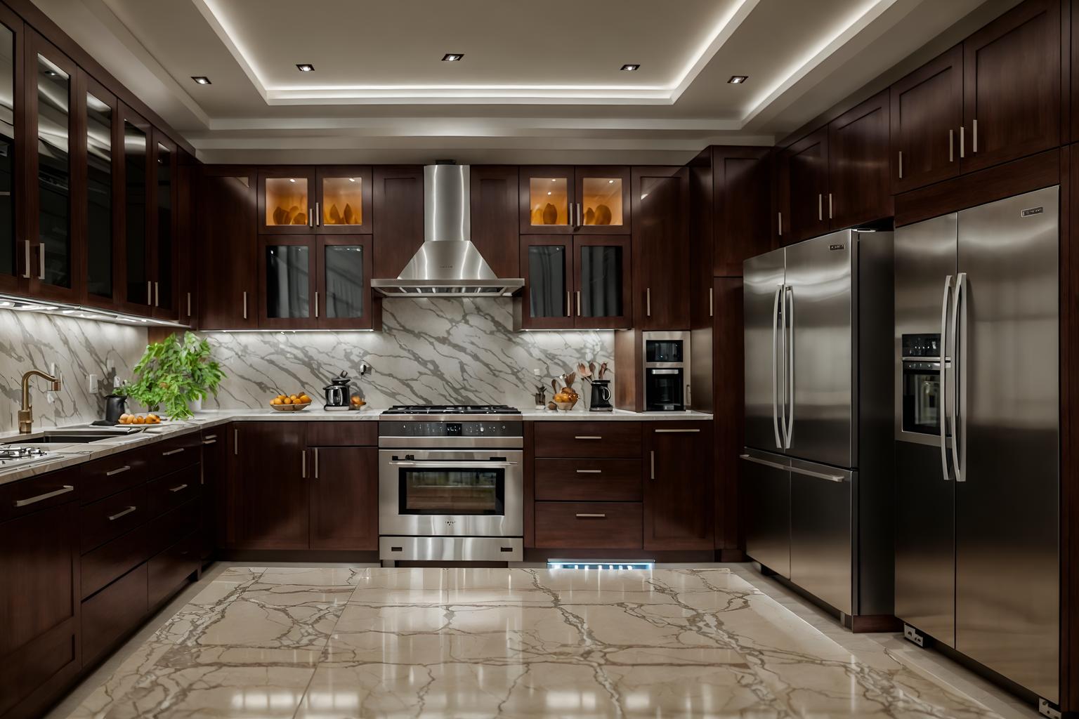 luxury-style (kitchen interior) with plant and refrigerator and kitchen cabinets and worktops and sink and stove and plant. . . cinematic photo, highly detailed, cinematic lighting, ultra-detailed, ultrarealistic, photorealism, 8k. luxury interior design style. masterpiece, cinematic light, ultrarealistic+, photorealistic+, 8k, raw photo, realistic, sharp focus on eyes, (symmetrical eyes), (intact eyes), hyperrealistic, highest quality, best quality, , highly detailed, masterpiece, best quality, extremely detailed 8k wallpaper, masterpiece, best quality, ultra-detailed, best shadow, detailed background, detailed face, detailed eyes, high contrast, best illumination, detailed face, dulux, caustic, dynamic angle, detailed glow. dramatic lighting. highly detailed, insanely detailed hair, symmetrical, intricate details, professionally retouched, 8k high definition. strong bokeh. award winning photo.