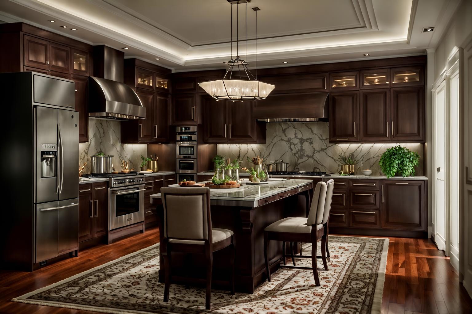 luxury-style (kitchen living combo interior) with kitchen cabinets and plant and electric lamps and furniture and rug and stove and plant and coffee tables. . . cinematic photo, highly detailed, cinematic lighting, ultra-detailed, ultrarealistic, photorealism, 8k. luxury interior design style. masterpiece, cinematic light, ultrarealistic+, photorealistic+, 8k, raw photo, realistic, sharp focus on eyes, (symmetrical eyes), (intact eyes), hyperrealistic, highest quality, best quality, , highly detailed, masterpiece, best quality, extremely detailed 8k wallpaper, masterpiece, best quality, ultra-detailed, best shadow, detailed background, detailed face, detailed eyes, high contrast, best illumination, detailed face, dulux, caustic, dynamic angle, detailed glow. dramatic lighting. highly detailed, insanely detailed hair, symmetrical, intricate details, professionally retouched, 8k high definition. strong bokeh. award winning photo.