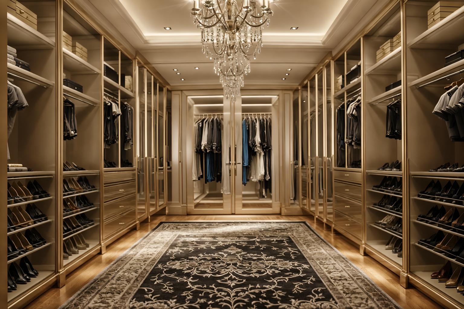 luxury-style (walk in closet interior) . . cinematic photo, highly detailed, cinematic lighting, ultra-detailed, ultrarealistic, photorealism, 8k. luxury interior design style. masterpiece, cinematic light, ultrarealistic+, photorealistic+, 8k, raw photo, realistic, sharp focus on eyes, (symmetrical eyes), (intact eyes), hyperrealistic, highest quality, best quality, , highly detailed, masterpiece, best quality, extremely detailed 8k wallpaper, masterpiece, best quality, ultra-detailed, best shadow, detailed background, detailed face, detailed eyes, high contrast, best illumination, detailed face, dulux, caustic, dynamic angle, detailed glow. dramatic lighting. highly detailed, insanely detailed hair, symmetrical, intricate details, professionally retouched, 8k high definition. strong bokeh. award winning photo.