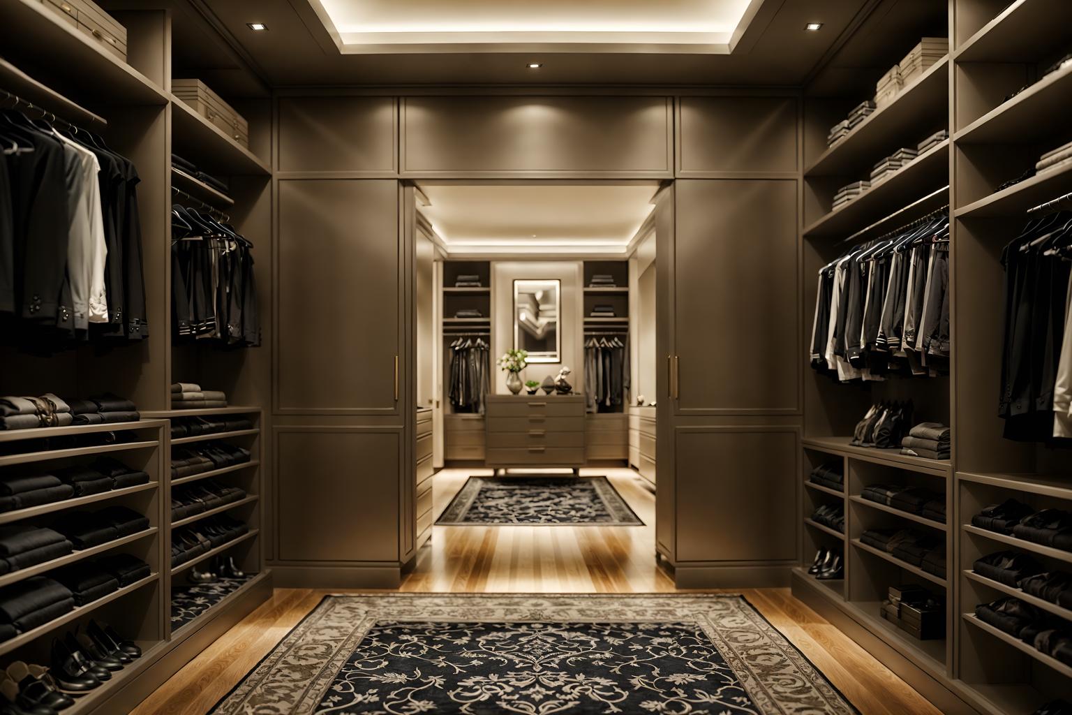 luxury-style (walk in closet interior) . . cinematic photo, highly detailed, cinematic lighting, ultra-detailed, ultrarealistic, photorealism, 8k. luxury interior design style. masterpiece, cinematic light, ultrarealistic+, photorealistic+, 8k, raw photo, realistic, sharp focus on eyes, (symmetrical eyes), (intact eyes), hyperrealistic, highest quality, best quality, , highly detailed, masterpiece, best quality, extremely detailed 8k wallpaper, masterpiece, best quality, ultra-detailed, best shadow, detailed background, detailed face, detailed eyes, high contrast, best illumination, detailed face, dulux, caustic, dynamic angle, detailed glow. dramatic lighting. highly detailed, insanely detailed hair, symmetrical, intricate details, professionally retouched, 8k high definition. strong bokeh. award winning photo.