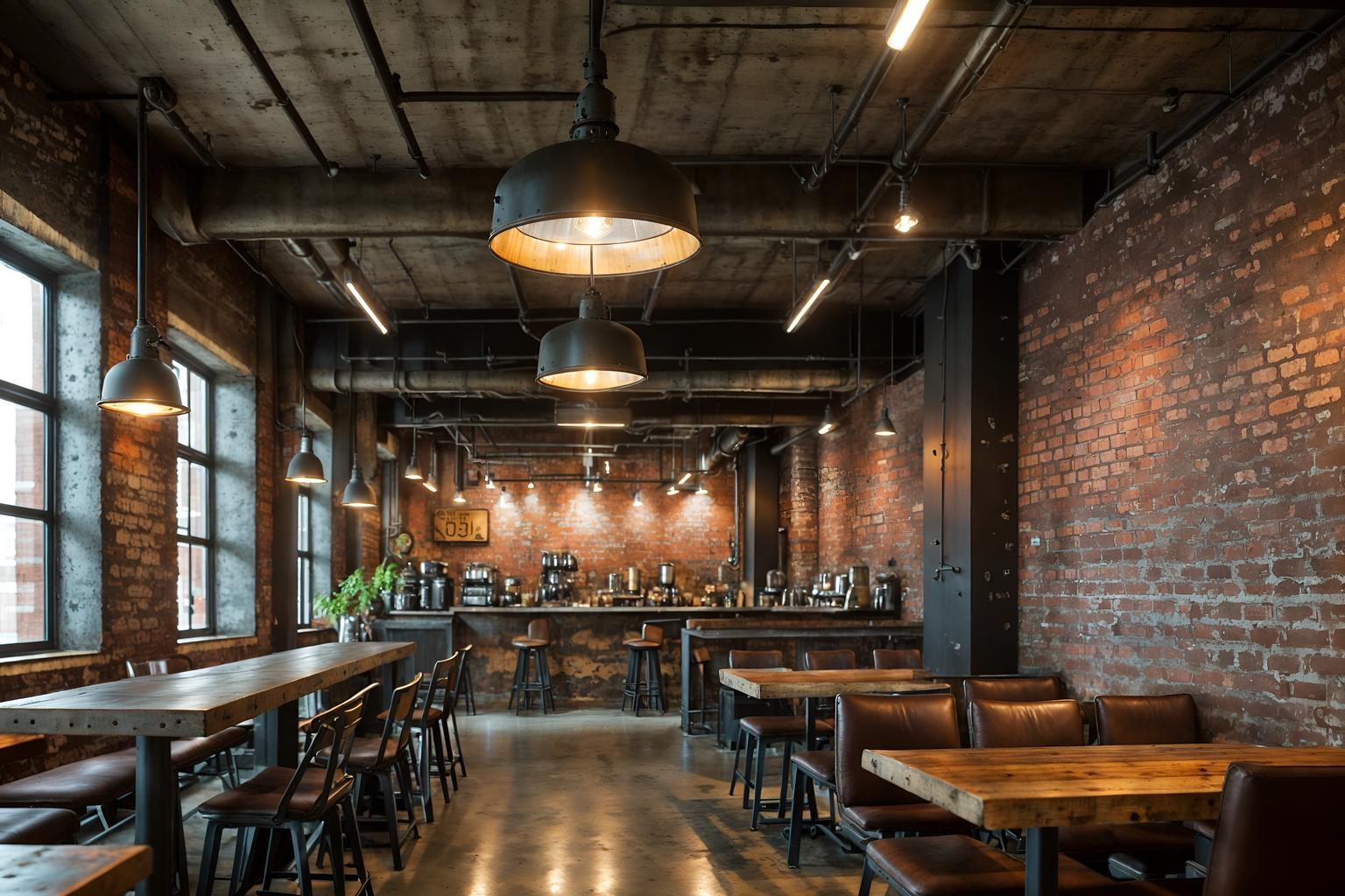 industrial-style (coffee shop interior) . with reclaimed wood and utilitarian objects and exposed brick and metal panels and neutral tones and factory style and exposed concrete and exposed rafters. . cinematic photo, highly detailed, cinematic lighting, ultra-detailed, ultrarealistic, photorealism, 8k. industrial interior design style. masterpiece, cinematic light, ultrarealistic+, photorealistic+, 8k, raw photo, realistic, sharp focus on eyes, (symmetrical eyes), (intact eyes), hyperrealistic, highest quality, best quality, , highly detailed, masterpiece, best quality, extremely detailed 8k wallpaper, masterpiece, best quality, ultra-detailed, best shadow, detailed background, detailed face, detailed eyes, high contrast, best illumination, detailed face, dulux, caustic, dynamic angle, detailed glow. dramatic lighting. highly detailed, insanely detailed hair, symmetrical, intricate details, professionally retouched, 8k high definition. strong bokeh. award winning photo.