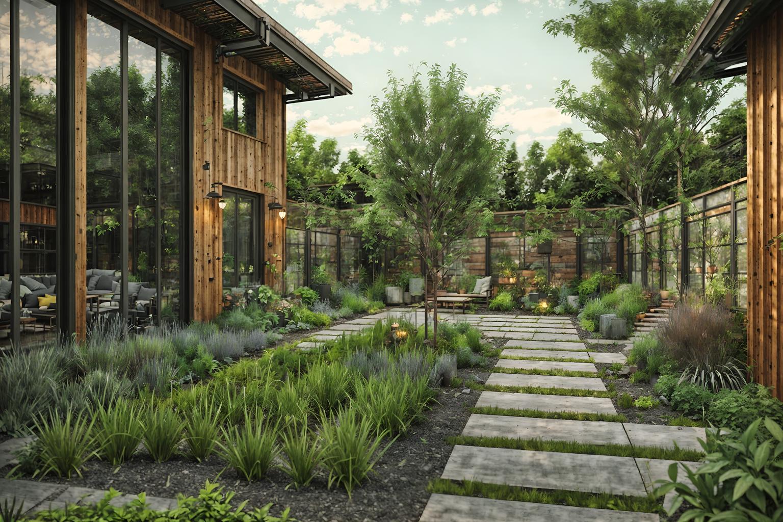 industrial-style designed (outdoor garden ) with garden tree and grass and garden plants and garden tree. . with open floorplan and metal panels and raw aesthetic and reclaimed wood and factory style and neutral tones and exposed rafters and utilitarian objects. . cinematic photo, highly detailed, cinematic lighting, ultra-detailed, ultrarealistic, photorealism, 8k. industrial design style. masterpiece, cinematic light, ultrarealistic+, photorealistic+, 8k, raw photo, realistic, sharp focus on eyes, (symmetrical eyes), (intact eyes), hyperrealistic, highest quality, best quality, , highly detailed, masterpiece, best quality, extremely detailed 8k wallpaper, masterpiece, best quality, ultra-detailed, best shadow, detailed background, detailed face, detailed eyes, high contrast, best illumination, detailed face, dulux, caustic, dynamic angle, detailed glow. dramatic lighting. highly detailed, insanely detailed hair, symmetrical, intricate details, professionally retouched, 8k high definition. strong bokeh. award winning photo.