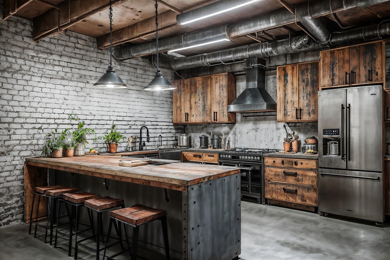 industrial-style (kitchen interior) with sink and plant and stove and refrigerator and kitchen cabinets and worktops and sink. . with exposed brick and raw aesthetic and exposed rafters and open floorplan and metal panels and neutral tones and utilitarian objects and exposed concrete. . cinematic photo, highly detailed, cinematic lighting, ultra-detailed, ultrarealistic, photorealism, 8k. industrial interior design style. masterpiece, cinematic light, ultrarealistic+, photorealistic+, 8k, raw photo, realistic, sharp focus on eyes, (symmetrical eyes), (intact eyes), hyperrealistic, highest quality, best quality, , highly detailed, masterpiece, best quality, extremely detailed 8k wallpaper, masterpiece, best quality, ultra-detailed, best shadow, detailed background, detailed face, detailed eyes, high contrast, best illumination, detailed face, dulux, caustic, dynamic angle, detailed glow. dramatic lighting. highly detailed, insanely detailed hair, symmetrical, intricate details, professionally retouched, 8k high definition. strong bokeh. award winning photo.