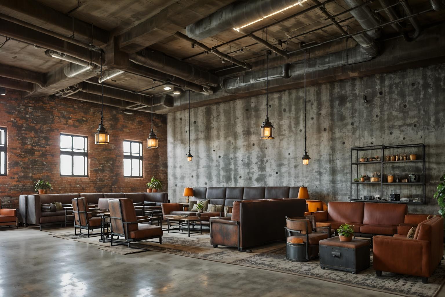 industrial-style (hotel lobby interior) with furniture and lounge chairs and hanging lamps and check in desk and coffee tables and plant and rug and sofas. . with exposed brick and exposed concrete and factory style and open floorplan and exposed rafters and utilitarian objects and reclaimed wood and metal panels. . cinematic photo, highly detailed, cinematic lighting, ultra-detailed, ultrarealistic, photorealism, 8k. industrial interior design style. masterpiece, cinematic light, ultrarealistic+, photorealistic+, 8k, raw photo, realistic, sharp focus on eyes, (symmetrical eyes), (intact eyes), hyperrealistic, highest quality, best quality, , highly detailed, masterpiece, best quality, extremely detailed 8k wallpaper, masterpiece, best quality, ultra-detailed, best shadow, detailed background, detailed face, detailed eyes, high contrast, best illumination, detailed face, dulux, caustic, dynamic angle, detailed glow. dramatic lighting. highly detailed, insanely detailed hair, symmetrical, intricate details, professionally retouched, 8k high definition. strong bokeh. award winning photo.