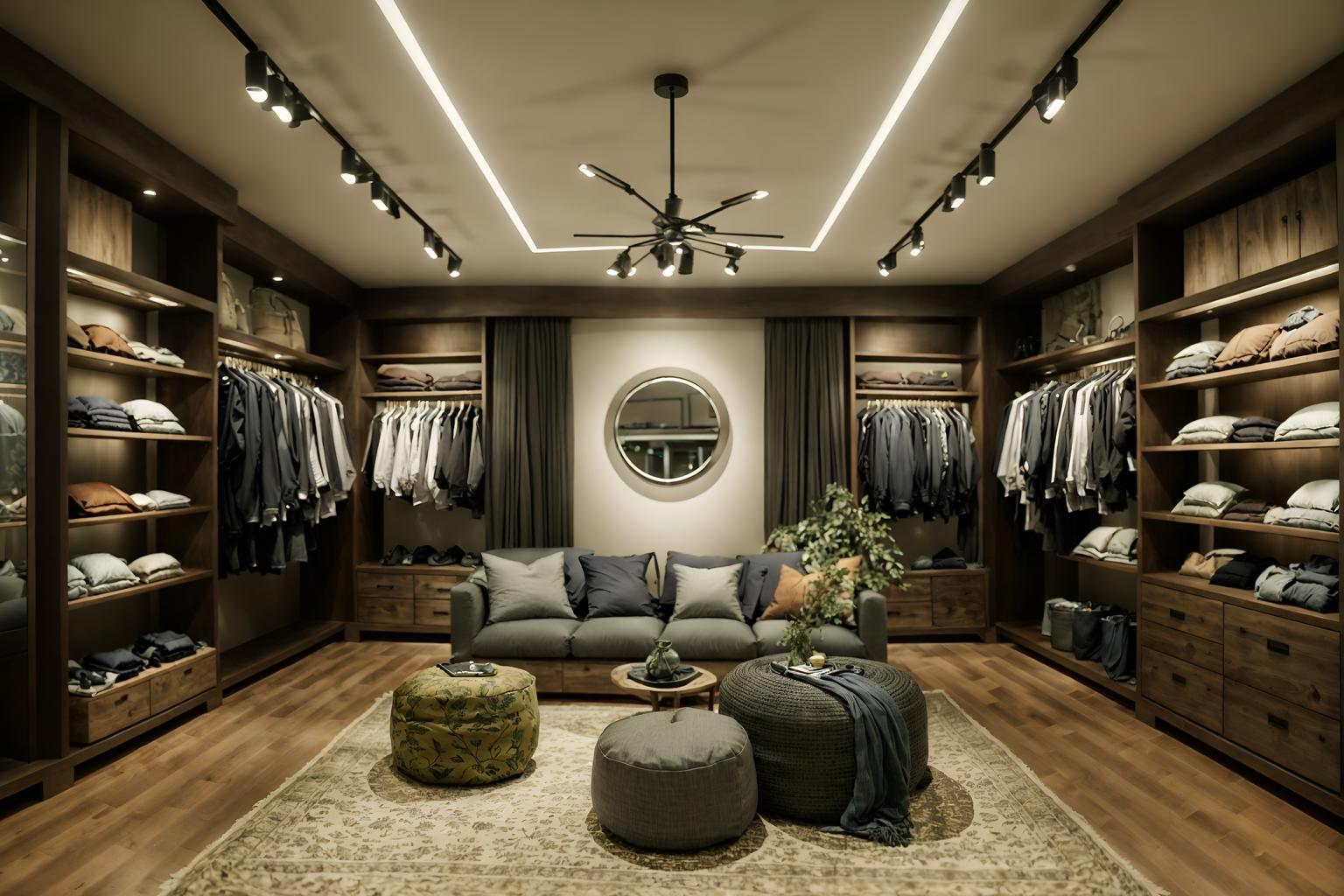 eco-friendly-style (clothing store interior) . . cinematic photo, highly detailed, cinematic lighting, ultra-detailed, ultrarealistic, photorealism, 8k. eco-friendly interior design style. masterpiece, cinematic light, ultrarealistic+, photorealistic+, 8k, raw photo, realistic, sharp focus on eyes, (symmetrical eyes), (intact eyes), hyperrealistic, highest quality, best quality, , highly detailed, masterpiece, best quality, extremely detailed 8k wallpaper, masterpiece, best quality, ultra-detailed, best shadow, detailed background, detailed face, detailed eyes, high contrast, best illumination, detailed face, dulux, caustic, dynamic angle, detailed glow. dramatic lighting. highly detailed, insanely detailed hair, symmetrical, intricate details, professionally retouched, 8k high definition. strong bokeh. award winning photo.