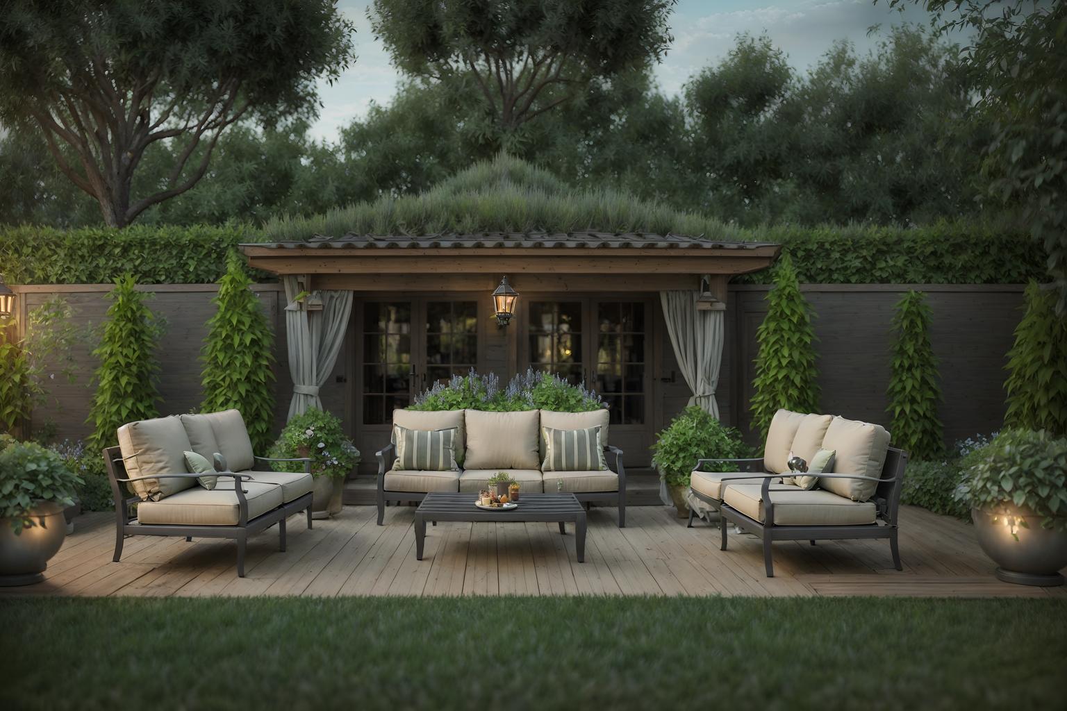 french-style designed (outdoor patio ) with grass and patio couch with pillows and barbeque or grill and deck with deck chairs and plant and grass. . . cinematic photo, highly detailed, cinematic lighting, ultra-detailed, ultrarealistic, photorealism, 8k. french design style. masterpiece, cinematic light, ultrarealistic+, photorealistic+, 8k, raw photo, realistic, sharp focus on eyes, (symmetrical eyes), (intact eyes), hyperrealistic, highest quality, best quality, , highly detailed, masterpiece, best quality, extremely detailed 8k wallpaper, masterpiece, best quality, ultra-detailed, best shadow, detailed background, detailed face, detailed eyes, high contrast, best illumination, detailed face, dulux, caustic, dynamic angle, detailed glow. dramatic lighting. highly detailed, insanely detailed hair, symmetrical, intricate details, professionally retouched, 8k high definition. strong bokeh. award winning photo.