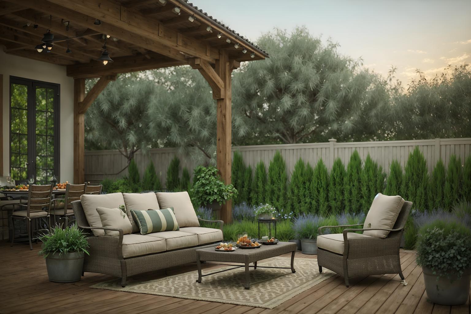 french-style designed (outdoor patio ) with grass and patio couch with pillows and barbeque or grill and deck with deck chairs and plant and grass. . . cinematic photo, highly detailed, cinematic lighting, ultra-detailed, ultrarealistic, photorealism, 8k. french design style. masterpiece, cinematic light, ultrarealistic+, photorealistic+, 8k, raw photo, realistic, sharp focus on eyes, (symmetrical eyes), (intact eyes), hyperrealistic, highest quality, best quality, , highly detailed, masterpiece, best quality, extremely detailed 8k wallpaper, masterpiece, best quality, ultra-detailed, best shadow, detailed background, detailed face, detailed eyes, high contrast, best illumination, detailed face, dulux, caustic, dynamic angle, detailed glow. dramatic lighting. highly detailed, insanely detailed hair, symmetrical, intricate details, professionally retouched, 8k high definition. strong bokeh. award winning photo.