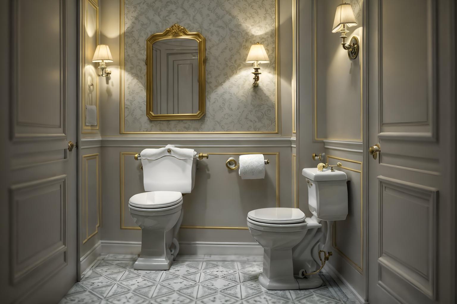 french-style (toilet interior) with toilet paper hanger and toilet with toilet seat up and sink with tap and toilet paper hanger. . . cinematic photo, highly detailed, cinematic lighting, ultra-detailed, ultrarealistic, photorealism, 8k. french interior design style. masterpiece, cinematic light, ultrarealistic+, photorealistic+, 8k, raw photo, realistic, sharp focus on eyes, (symmetrical eyes), (intact eyes), hyperrealistic, highest quality, best quality, , highly detailed, masterpiece, best quality, extremely detailed 8k wallpaper, masterpiece, best quality, ultra-detailed, best shadow, detailed background, detailed face, detailed eyes, high contrast, best illumination, detailed face, dulux, caustic, dynamic angle, detailed glow. dramatic lighting. highly detailed, insanely detailed hair, symmetrical, intricate details, professionally retouched, 8k high definition. strong bokeh. award winning photo.