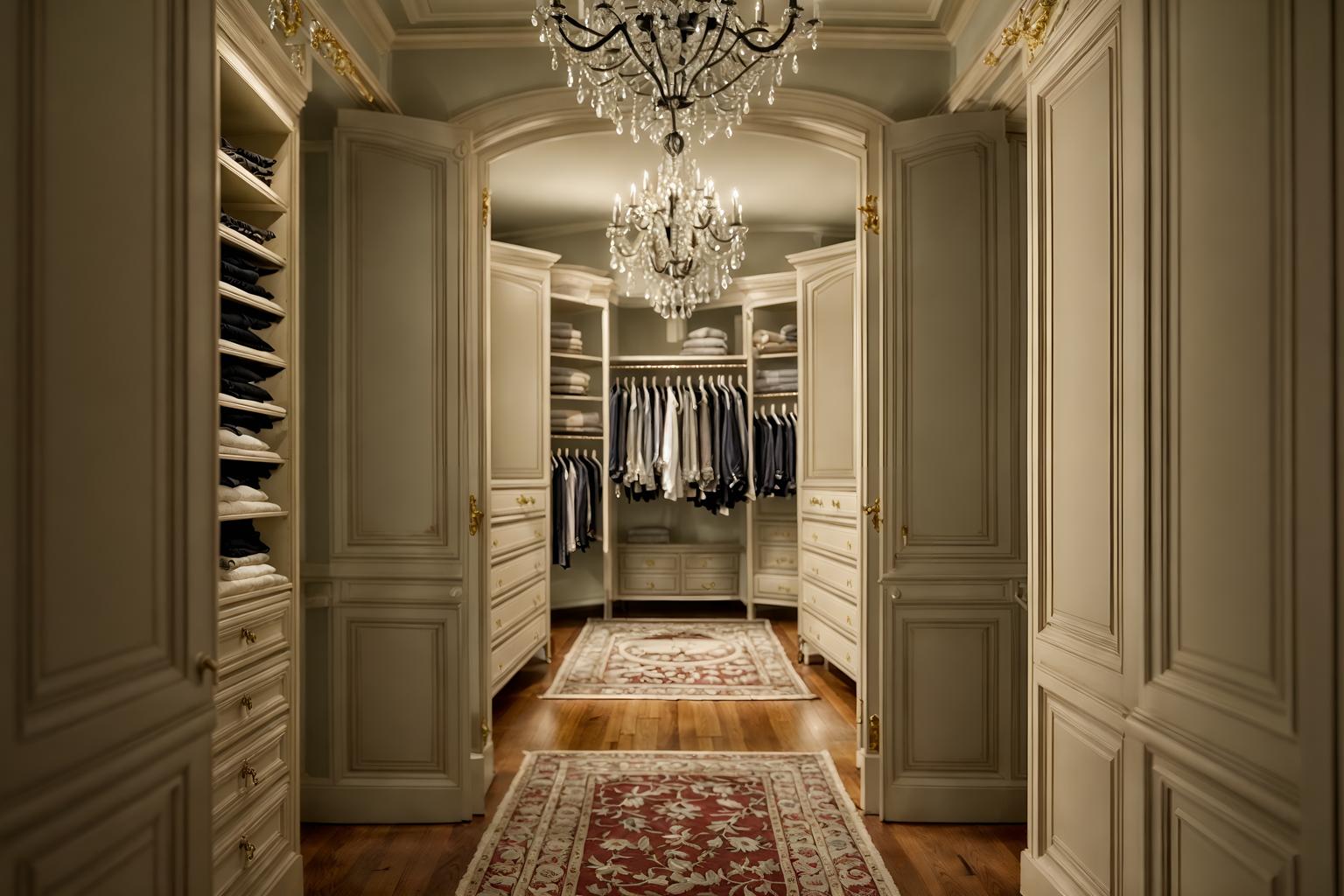 french-style (walk in closet interior) . . cinematic photo, highly detailed, cinematic lighting, ultra-detailed, ultrarealistic, photorealism, 8k. french interior design style. masterpiece, cinematic light, ultrarealistic+, photorealistic+, 8k, raw photo, realistic, sharp focus on eyes, (symmetrical eyes), (intact eyes), hyperrealistic, highest quality, best quality, , highly detailed, masterpiece, best quality, extremely detailed 8k wallpaper, masterpiece, best quality, ultra-detailed, best shadow, detailed background, detailed face, detailed eyes, high contrast, best illumination, detailed face, dulux, caustic, dynamic angle, detailed glow. dramatic lighting. highly detailed, insanely detailed hair, symmetrical, intricate details, professionally retouched, 8k high definition. strong bokeh. award winning photo.