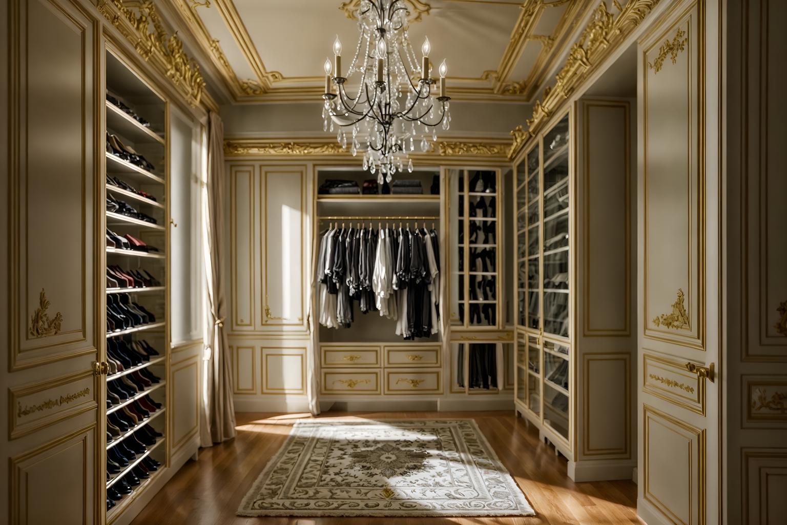 french-style (walk in closet interior) . . cinematic photo, highly detailed, cinematic lighting, ultra-detailed, ultrarealistic, photorealism, 8k. french interior design style. masterpiece, cinematic light, ultrarealistic+, photorealistic+, 8k, raw photo, realistic, sharp focus on eyes, (symmetrical eyes), (intact eyes), hyperrealistic, highest quality, best quality, , highly detailed, masterpiece, best quality, extremely detailed 8k wallpaper, masterpiece, best quality, ultra-detailed, best shadow, detailed background, detailed face, detailed eyes, high contrast, best illumination, detailed face, dulux, caustic, dynamic angle, detailed glow. dramatic lighting. highly detailed, insanely detailed hair, symmetrical, intricate details, professionally retouched, 8k high definition. strong bokeh. award winning photo.