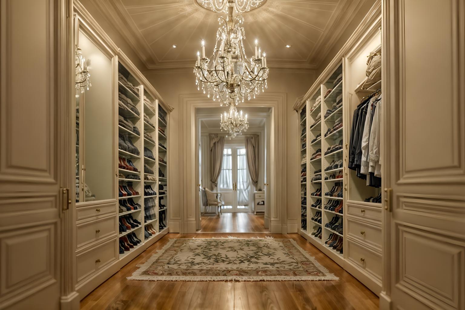 french-style (walk in closet interior) . . cinematic photo, highly detailed, cinematic lighting, ultra-detailed, ultrarealistic, photorealism, 8k. french interior design style. masterpiece, cinematic light, ultrarealistic+, photorealistic+, 8k, raw photo, realistic, sharp focus on eyes, (symmetrical eyes), (intact eyes), hyperrealistic, highest quality, best quality, , highly detailed, masterpiece, best quality, extremely detailed 8k wallpaper, masterpiece, best quality, ultra-detailed, best shadow, detailed background, detailed face, detailed eyes, high contrast, best illumination, detailed face, dulux, caustic, dynamic angle, detailed glow. dramatic lighting. highly detailed, insanely detailed hair, symmetrical, intricate details, professionally retouched, 8k high definition. strong bokeh. award winning photo.