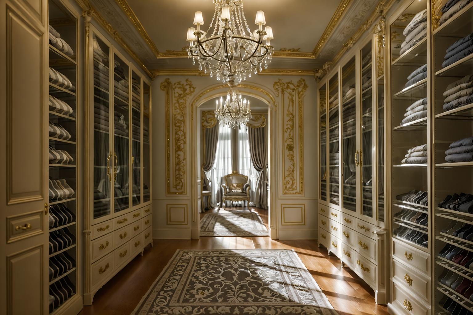 french-style (walk in closet interior) . . cinematic photo, highly detailed, cinematic lighting, ultra-detailed, ultrarealistic, photorealism, 8k. french interior design style. masterpiece, cinematic light, ultrarealistic+, photorealistic+, 8k, raw photo, realistic, sharp focus on eyes, (symmetrical eyes), (intact eyes), hyperrealistic, highest quality, best quality, , highly detailed, masterpiece, best quality, extremely detailed 8k wallpaper, masterpiece, best quality, ultra-detailed, best shadow, detailed background, detailed face, detailed eyes, high contrast, best illumination, detailed face, dulux, caustic, dynamic angle, detailed glow. dramatic lighting. highly detailed, insanely detailed hair, symmetrical, intricate details, professionally retouched, 8k high definition. strong bokeh. award winning photo.