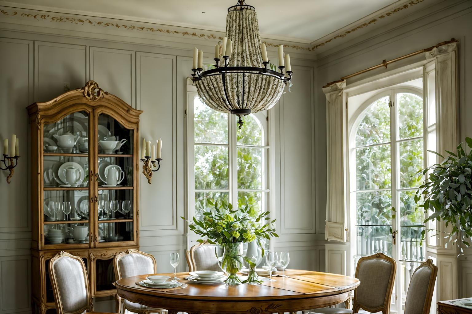 french-style (dining room interior) with dining table chairs and plant and table cloth and dining table and bookshelves and painting or photo on wall and vase and plates, cutlery and glasses on dining table. . . cinematic photo, highly detailed, cinematic lighting, ultra-detailed, ultrarealistic, photorealism, 8k. french interior design style. masterpiece, cinematic light, ultrarealistic+, photorealistic+, 8k, raw photo, realistic, sharp focus on eyes, (symmetrical eyes), (intact eyes), hyperrealistic, highest quality, best quality, , highly detailed, masterpiece, best quality, extremely detailed 8k wallpaper, masterpiece, best quality, ultra-detailed, best shadow, detailed background, detailed face, detailed eyes, high contrast, best illumination, detailed face, dulux, caustic, dynamic angle, detailed glow. dramatic lighting. highly detailed, insanely detailed hair, symmetrical, intricate details, professionally retouched, 8k high definition. strong bokeh. award winning photo.