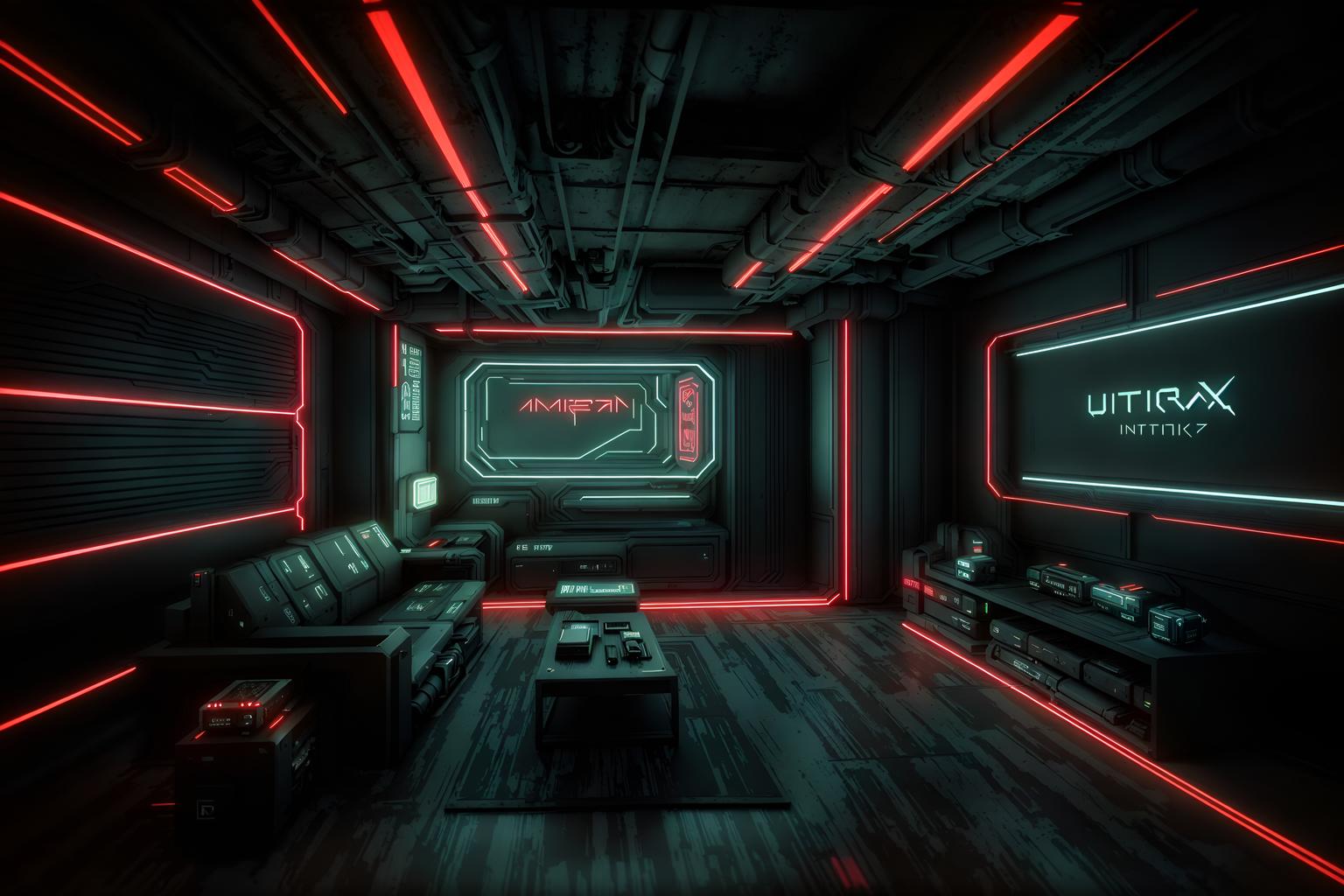 cyberpunk-style (attic interior) . with strong geometric walls and synthetic objects and minimalist and bladerunner style and military uniforms and gear and dark night and color lights glow and clean straight square lines. . cinematic photo, highly detailed, cinematic lighting, ultra-detailed, ultrarealistic, photorealism, 8k. cyberpunk interior design style. masterpiece, cinematic light, ultrarealistic+, photorealistic+, 8k, raw photo, realistic, sharp focus on eyes, (symmetrical eyes), (intact eyes), hyperrealistic, highest quality, best quality, , highly detailed, masterpiece, best quality, extremely detailed 8k wallpaper, masterpiece, best quality, ultra-detailed, best shadow, detailed background, detailed face, detailed eyes, high contrast, best illumination, detailed face, dulux, caustic, dynamic angle, detailed glow. dramatic lighting. highly detailed, insanely detailed hair, symmetrical, intricate details, professionally retouched, 8k high definition. strong bokeh. award winning photo.