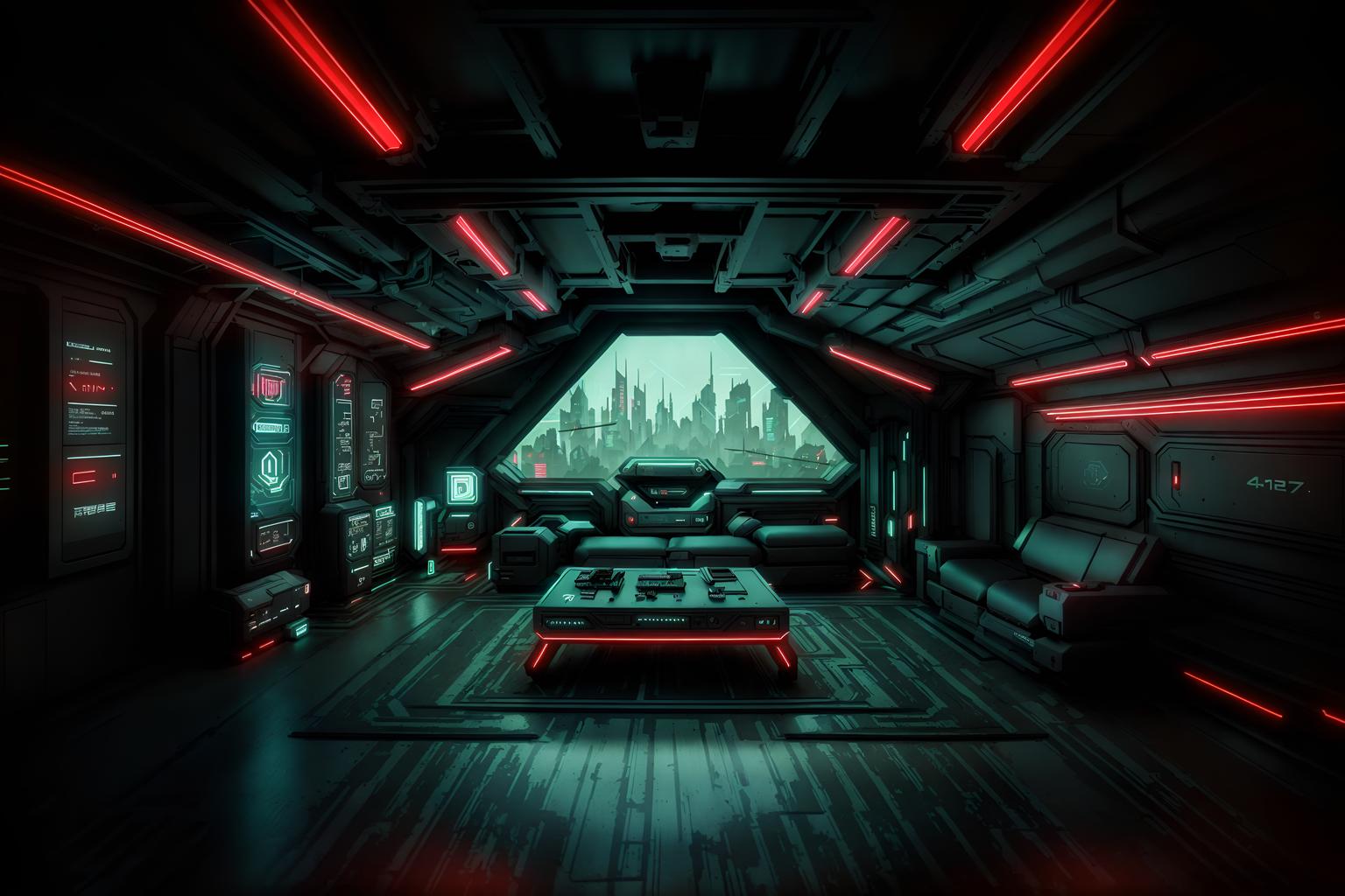 cyberpunk-style (attic interior) . with strong geometric walls and synthetic objects and minimalist and bladerunner style and military uniforms and gear and dark night and color lights glow and clean straight square lines. . cinematic photo, highly detailed, cinematic lighting, ultra-detailed, ultrarealistic, photorealism, 8k. cyberpunk interior design style. masterpiece, cinematic light, ultrarealistic+, photorealistic+, 8k, raw photo, realistic, sharp focus on eyes, (symmetrical eyes), (intact eyes), hyperrealistic, highest quality, best quality, , highly detailed, masterpiece, best quality, extremely detailed 8k wallpaper, masterpiece, best quality, ultra-detailed, best shadow, detailed background, detailed face, detailed eyes, high contrast, best illumination, detailed face, dulux, caustic, dynamic angle, detailed glow. dramatic lighting. highly detailed, insanely detailed hair, symmetrical, intricate details, professionally retouched, 8k high definition. strong bokeh. award winning photo.