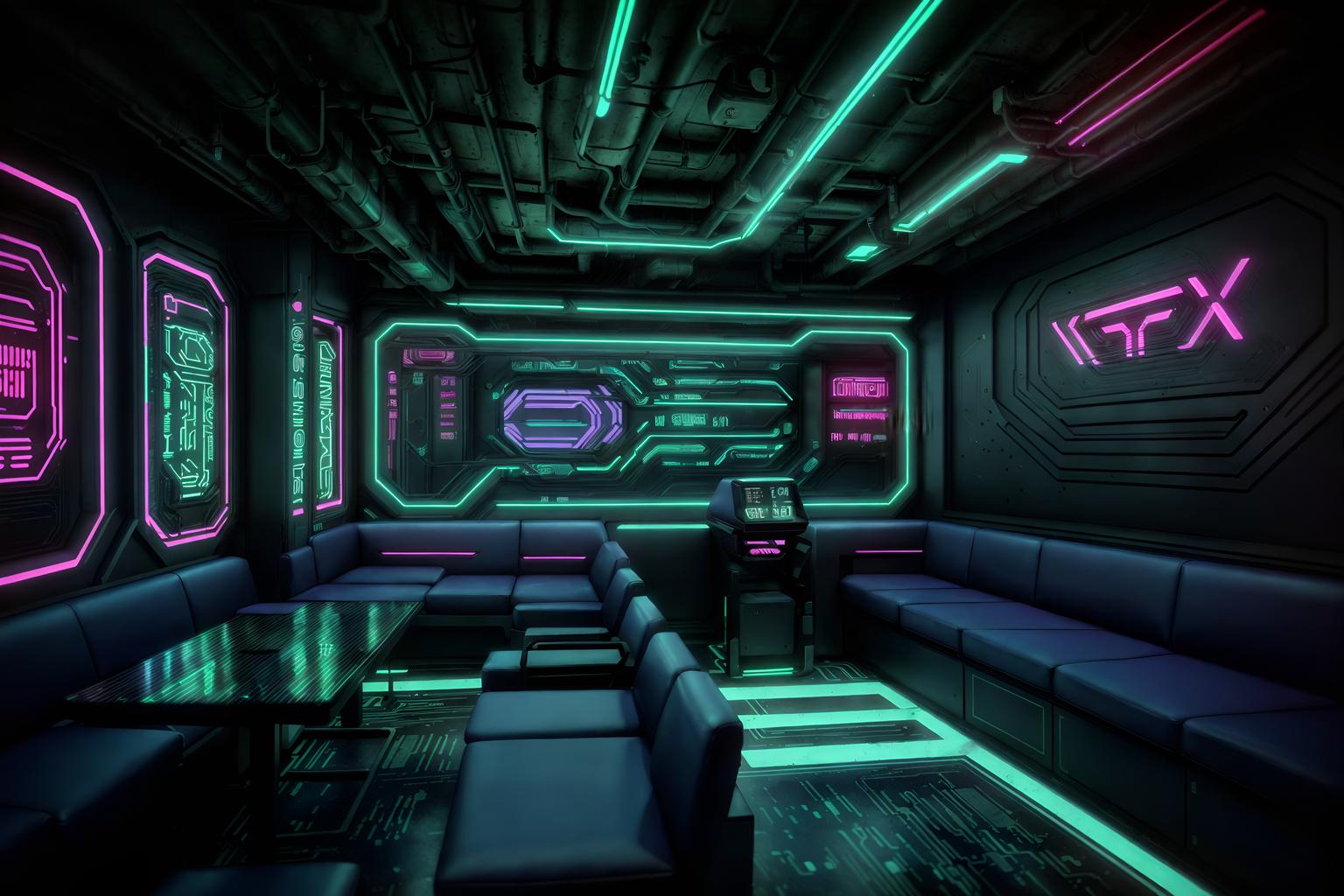 cyberpunk-style (coffee shop interior) . with bladerunner lights and color lights glow and synthwave and surrealist paintings and cyberpunk lights and minimalist and synthetic objects and futuristic cybernetic details. . cinematic photo, highly detailed, cinematic lighting, ultra-detailed, ultrarealistic, photorealism, 8k. cyberpunk interior design style. masterpiece, cinematic light, ultrarealistic+, photorealistic+, 8k, raw photo, realistic, sharp focus on eyes, (symmetrical eyes), (intact eyes), hyperrealistic, highest quality, best quality, , highly detailed, masterpiece, best quality, extremely detailed 8k wallpaper, masterpiece, best quality, ultra-detailed, best shadow, detailed background, detailed face, detailed eyes, high contrast, best illumination, detailed face, dulux, caustic, dynamic angle, detailed glow. dramatic lighting. highly detailed, insanely detailed hair, symmetrical, intricate details, professionally retouched, 8k high definition. strong bokeh. award winning photo.