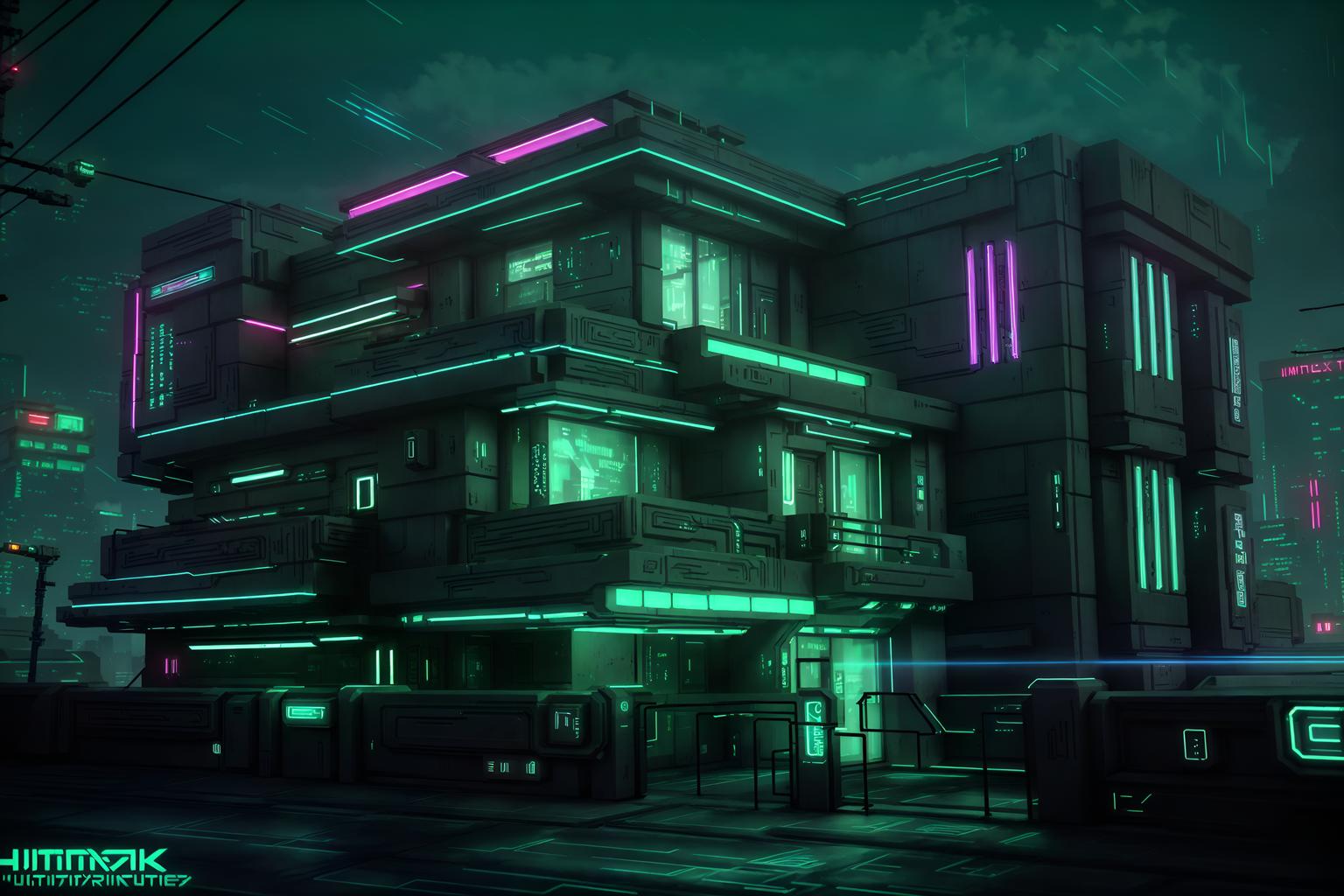 cyberpunk-style exterior designed (house exterior exterior) . with cyberpunk lights and surrealist paintings and bladerunner style and synthwave and strong geometric walls and clean straight square lines and futuristic cybernetic details and led lights. . cinematic photo, highly detailed, cinematic lighting, ultra-detailed, ultrarealistic, photorealism, 8k. cyberpunk exterior design style. masterpiece, cinematic light, ultrarealistic+, photorealistic+, 8k, raw photo, realistic, sharp focus on eyes, (symmetrical eyes), (intact eyes), hyperrealistic, highest quality, best quality, , highly detailed, masterpiece, best quality, extremely detailed 8k wallpaper, masterpiece, best quality, ultra-detailed, best shadow, detailed background, detailed face, detailed eyes, high contrast, best illumination, detailed face, dulux, caustic, dynamic angle, detailed glow. dramatic lighting. highly detailed, insanely detailed hair, symmetrical, intricate details, professionally retouched, 8k high definition. strong bokeh. award winning photo.