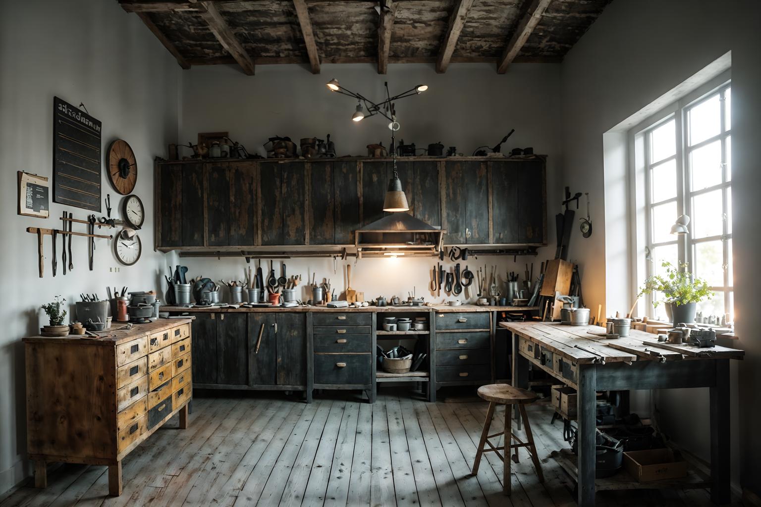 scandinavian-style (workshop interior) with tool wall and messy and wooden workbench and tool wall. . with . . cinematic photo, highly detailed, cinematic lighting, ultra-detailed, ultrarealistic, photorealism, 8k. scandinavian interior design style. masterpiece, cinematic light, ultrarealistic+, photorealistic+, 8k, raw photo, realistic, sharp focus on eyes, (symmetrical eyes), (intact eyes), hyperrealistic, highest quality, best quality, , highly detailed, masterpiece, best quality, extremely detailed 8k wallpaper, masterpiece, best quality, ultra-detailed, best shadow, detailed background, detailed face, detailed eyes, high contrast, best illumination, detailed face, dulux, caustic, dynamic angle, detailed glow. dramatic lighting. highly detailed, insanely detailed hair, symmetrical, intricate details, professionally retouched, 8k high definition. strong bokeh. award winning photo.