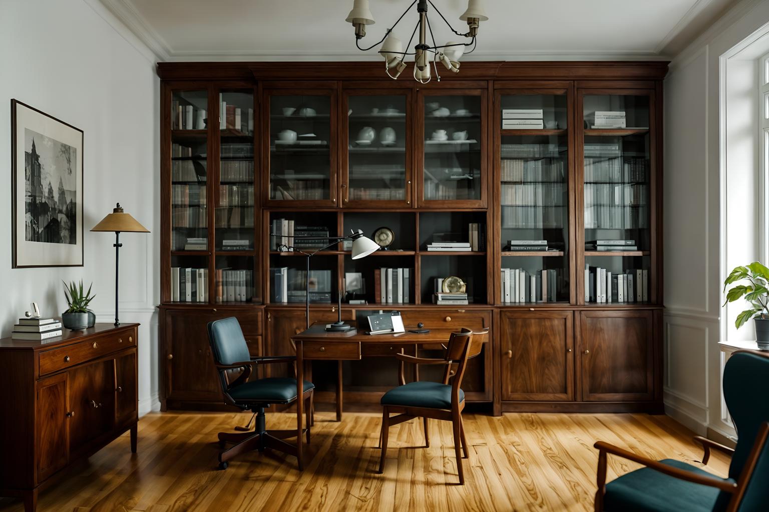 scandinavian-style (study room interior) with cabinets and office chair and plant and writing desk and desk lamp and bookshelves and lounge chair and cabinets. . with . . cinematic photo, highly detailed, cinematic lighting, ultra-detailed, ultrarealistic, photorealism, 8k. scandinavian interior design style. masterpiece, cinematic light, ultrarealistic+, photorealistic+, 8k, raw photo, realistic, sharp focus on eyes, (symmetrical eyes), (intact eyes), hyperrealistic, highest quality, best quality, , highly detailed, masterpiece, best quality, extremely detailed 8k wallpaper, masterpiece, best quality, ultra-detailed, best shadow, detailed background, detailed face, detailed eyes, high contrast, best illumination, detailed face, dulux, caustic, dynamic angle, detailed glow. dramatic lighting. highly detailed, insanely detailed hair, symmetrical, intricate details, professionally retouched, 8k high definition. strong bokeh. award winning photo.