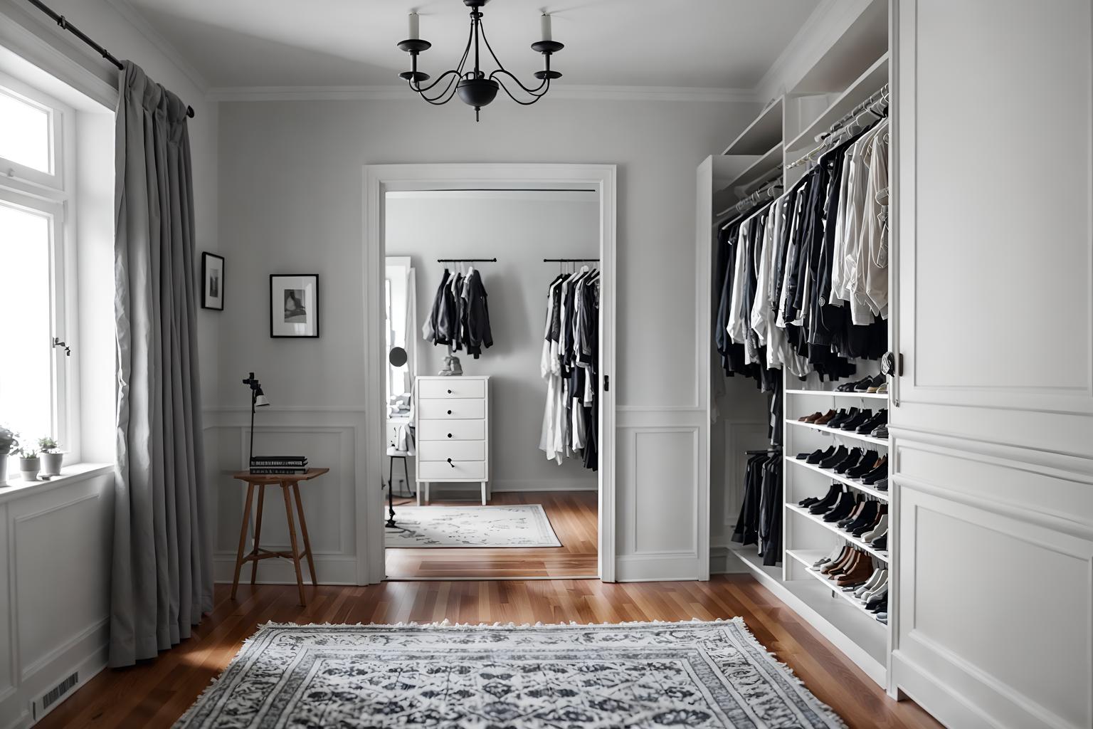 scandinavian-style (walk in closet interior) . with . . cinematic photo, highly detailed, cinematic lighting, ultra-detailed, ultrarealistic, photorealism, 8k. scandinavian interior design style. masterpiece, cinematic light, ultrarealistic+, photorealistic+, 8k, raw photo, realistic, sharp focus on eyes, (symmetrical eyes), (intact eyes), hyperrealistic, highest quality, best quality, , highly detailed, masterpiece, best quality, extremely detailed 8k wallpaper, masterpiece, best quality, ultra-detailed, best shadow, detailed background, detailed face, detailed eyes, high contrast, best illumination, detailed face, dulux, caustic, dynamic angle, detailed glow. dramatic lighting. highly detailed, insanely detailed hair, symmetrical, intricate details, professionally retouched, 8k high definition. strong bokeh. award winning photo.