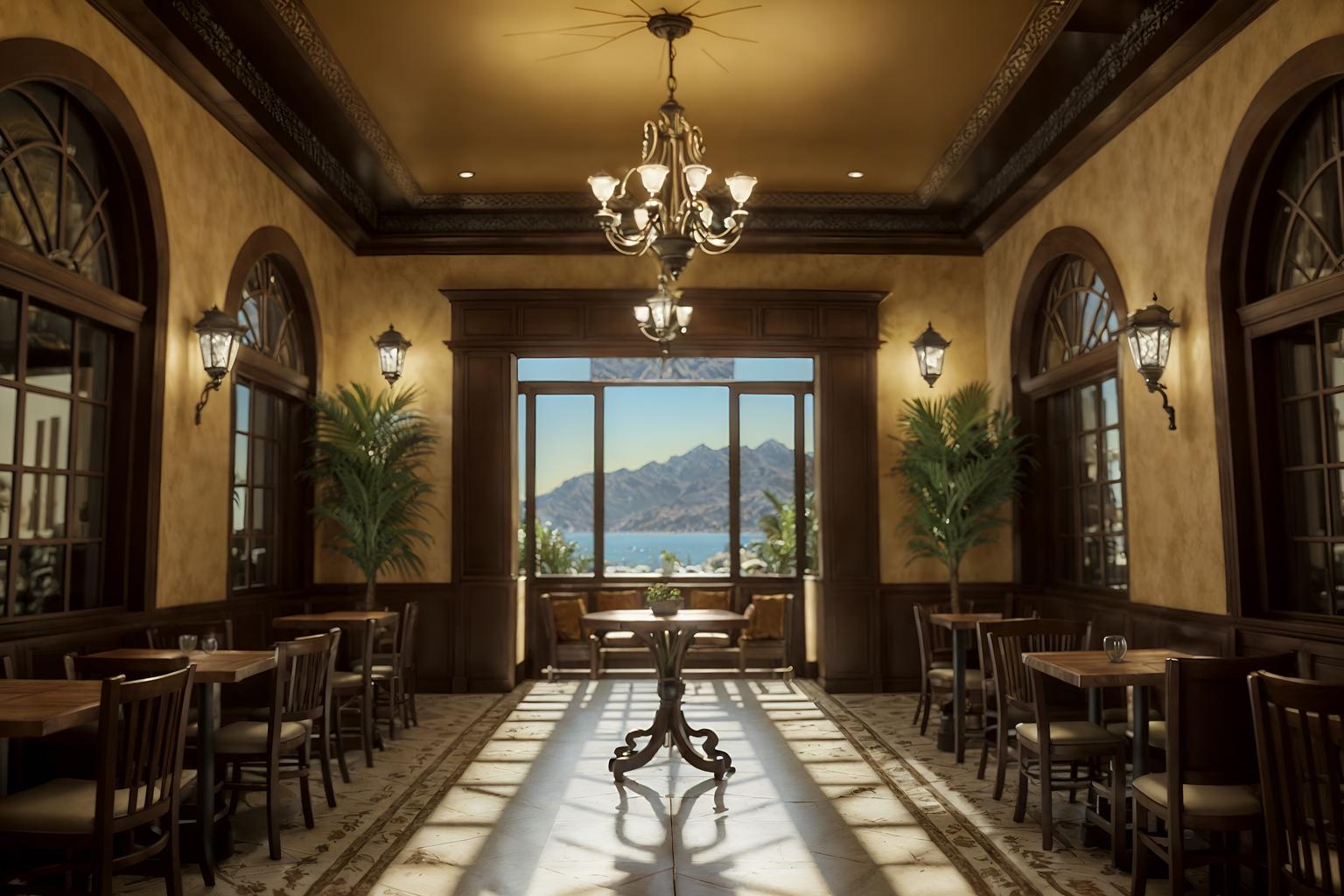 mediterranean-style (coffee shop interior) . . cinematic photo, highly detailed, cinematic lighting, ultra-detailed, ultrarealistic, photorealism, 8k. mediterranean interior design style. masterpiece, cinematic light, ultrarealistic+, photorealistic+, 8k, raw photo, realistic, sharp focus on eyes, (symmetrical eyes), (intact eyes), hyperrealistic, highest quality, best quality, , highly detailed, masterpiece, best quality, extremely detailed 8k wallpaper, masterpiece, best quality, ultra-detailed, best shadow, detailed background, detailed face, detailed eyes, high contrast, best illumination, detailed face, dulux, caustic, dynamic angle, detailed glow. dramatic lighting. highly detailed, insanely detailed hair, symmetrical, intricate details, professionally retouched, 8k high definition. strong bokeh. award winning photo.