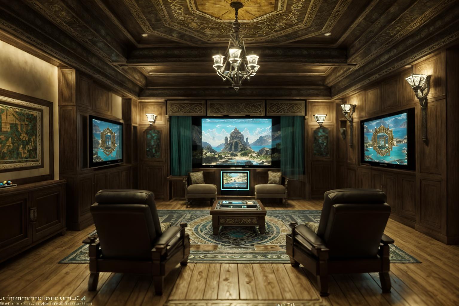 mediterranean-style (gaming room interior) . . cinematic photo, highly detailed, cinematic lighting, ultra-detailed, ultrarealistic, photorealism, 8k. mediterranean interior design style. masterpiece, cinematic light, ultrarealistic+, photorealistic+, 8k, raw photo, realistic, sharp focus on eyes, (symmetrical eyes), (intact eyes), hyperrealistic, highest quality, best quality, , highly detailed, masterpiece, best quality, extremely detailed 8k wallpaper, masterpiece, best quality, ultra-detailed, best shadow, detailed background, detailed face, detailed eyes, high contrast, best illumination, detailed face, dulux, caustic, dynamic angle, detailed glow. dramatic lighting. highly detailed, insanely detailed hair, symmetrical, intricate details, professionally retouched, 8k high definition. strong bokeh. award winning photo.