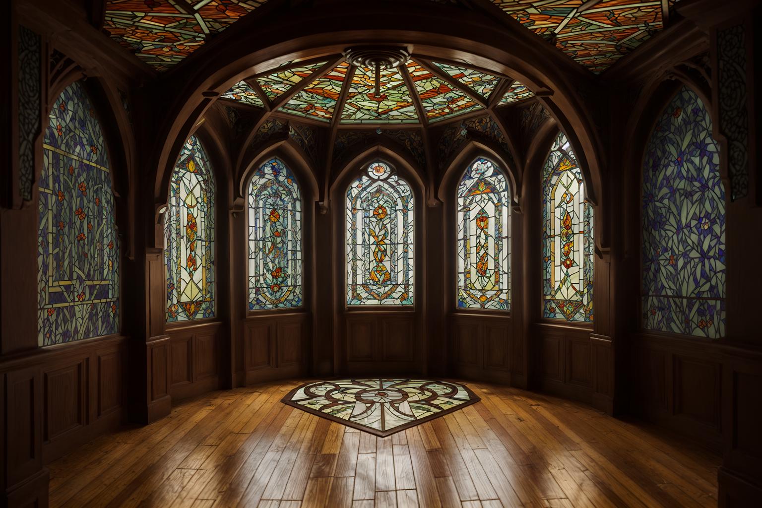 art nouveau-style (attic interior) . with stained glass and wallpaper patterns of stylized flowers and mosaics and arches and curved forms and stained glass and curving, plant-like embellishments and asymmetrical shapes and wallpaper pattners of spider webs. . cinematic photo, highly detailed, cinematic lighting, ultra-detailed, ultrarealistic, photorealism, 8k. art nouveau interior design style. masterpiece, cinematic light, ultrarealistic+, photorealistic+, 8k, raw photo, realistic, sharp focus on eyes, (symmetrical eyes), (intact eyes), hyperrealistic, highest quality, best quality, , highly detailed, masterpiece, best quality, extremely detailed 8k wallpaper, masterpiece, best quality, ultra-detailed, best shadow, detailed background, detailed face, detailed eyes, high contrast, best illumination, detailed face, dulux, caustic, dynamic angle, detailed glow. dramatic lighting. highly detailed, insanely detailed hair, symmetrical, intricate details, professionally retouched, 8k high definition. strong bokeh. award winning photo.