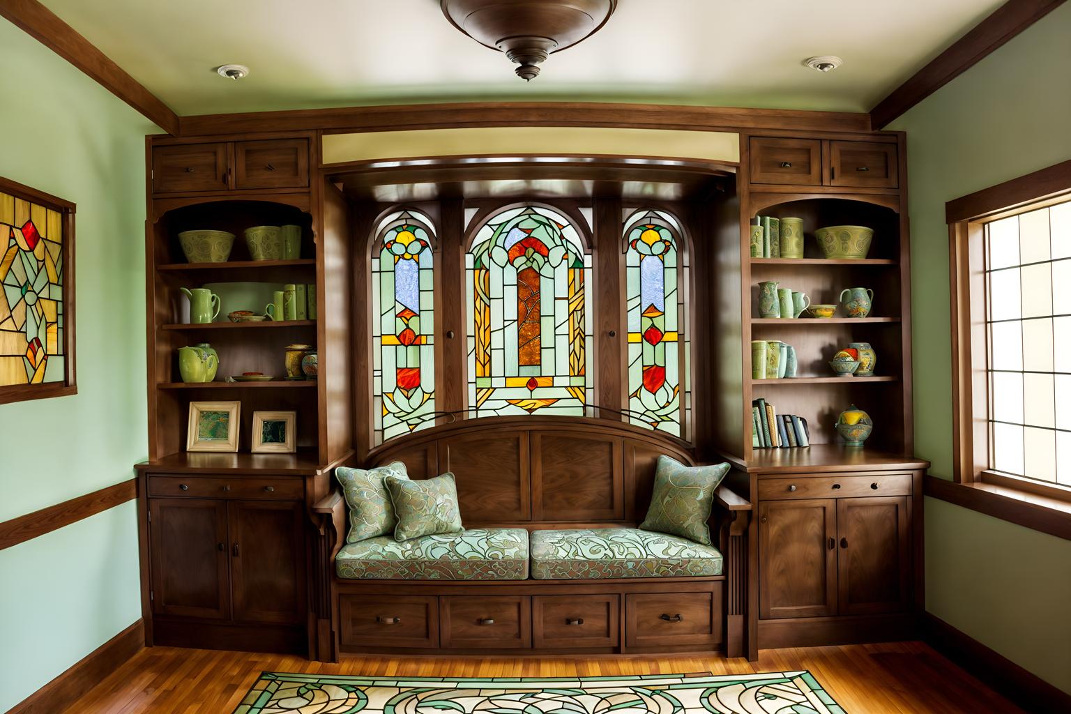 art nouveau-style (drop zone interior) with cabinets and high up storage and storage drawers and storage baskets and cubbies and shelves for shoes and wall hooks for coats and a bench. . with stained glass and soft, rounded lines and arches and curved forms and stained glass and ashy colors and wallpaper patterns of stylized flowers and asymmetrical shapes and natural materials. . cinematic photo, highly detailed, cinematic lighting, ultra-detailed, ultrarealistic, photorealism, 8k. art nouveau interior design style. masterpiece, cinematic light, ultrarealistic+, photorealistic+, 8k, raw photo, realistic, sharp focus on eyes, (symmetrical eyes), (intact eyes), hyperrealistic, highest quality, best quality, , highly detailed, masterpiece, best quality, extremely detailed 8k wallpaper, masterpiece, best quality, ultra-detailed, best shadow, detailed background, detailed face, detailed eyes, high contrast, best illumination, detailed face, dulux, caustic, dynamic angle, detailed glow. dramatic lighting. highly detailed, insanely detailed hair, symmetrical, intricate details, professionally retouched, 8k high definition. strong bokeh. award winning photo.