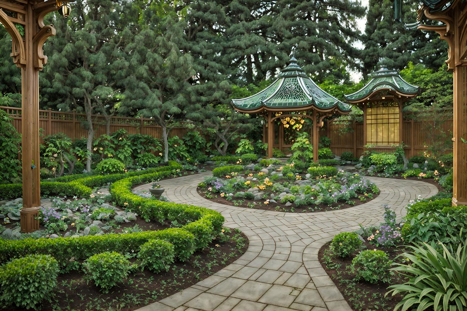 art nouveau-style designed (outdoor garden ) with garden tree and garden plants and grass and garden tree. . with curved glass and japanese motifs and natural materials and stained glass and wallpaper patterns of stylized flowers and curving, plant-like embellishments and soft, rounded lines and ashy colors. . cinematic photo, highly detailed, cinematic lighting, ultra-detailed, ultrarealistic, photorealism, 8k. art nouveau design style. masterpiece, cinematic light, ultrarealistic+, photorealistic+, 8k, raw photo, realistic, sharp focus on eyes, (symmetrical eyes), (intact eyes), hyperrealistic, highest quality, best quality, , highly detailed, masterpiece, best quality, extremely detailed 8k wallpaper, masterpiece, best quality, ultra-detailed, best shadow, detailed background, detailed face, detailed eyes, high contrast, best illumination, detailed face, dulux, caustic, dynamic angle, detailed glow. dramatic lighting. highly detailed, insanely detailed hair, symmetrical, intricate details, professionally retouched, 8k high definition. strong bokeh. award winning photo.