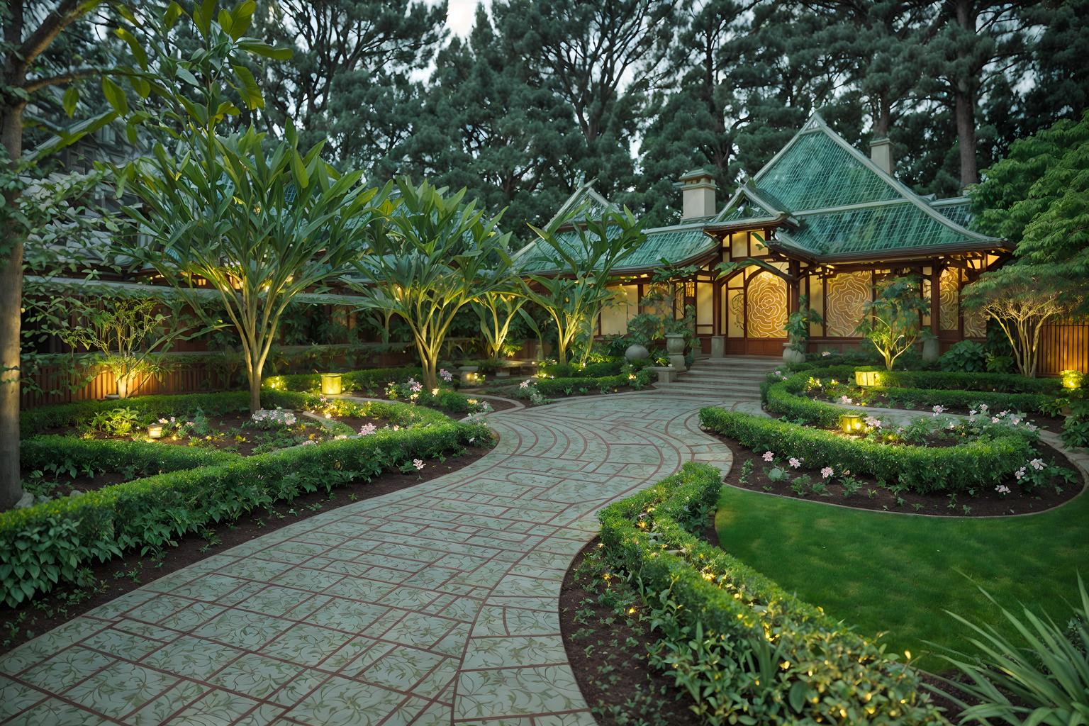 art nouveau-style designed (outdoor garden ) with garden tree and garden plants and grass and garden tree. . with curved glass and japanese motifs and natural materials and stained glass and wallpaper patterns of stylized flowers and curving, plant-like embellishments and soft, rounded lines and ashy colors. . cinematic photo, highly detailed, cinematic lighting, ultra-detailed, ultrarealistic, photorealism, 8k. art nouveau design style. masterpiece, cinematic light, ultrarealistic+, photorealistic+, 8k, raw photo, realistic, sharp focus on eyes, (symmetrical eyes), (intact eyes), hyperrealistic, highest quality, best quality, , highly detailed, masterpiece, best quality, extremely detailed 8k wallpaper, masterpiece, best quality, ultra-detailed, best shadow, detailed background, detailed face, detailed eyes, high contrast, best illumination, detailed face, dulux, caustic, dynamic angle, detailed glow. dramatic lighting. highly detailed, insanely detailed hair, symmetrical, intricate details, professionally retouched, 8k high definition. strong bokeh. award winning photo.