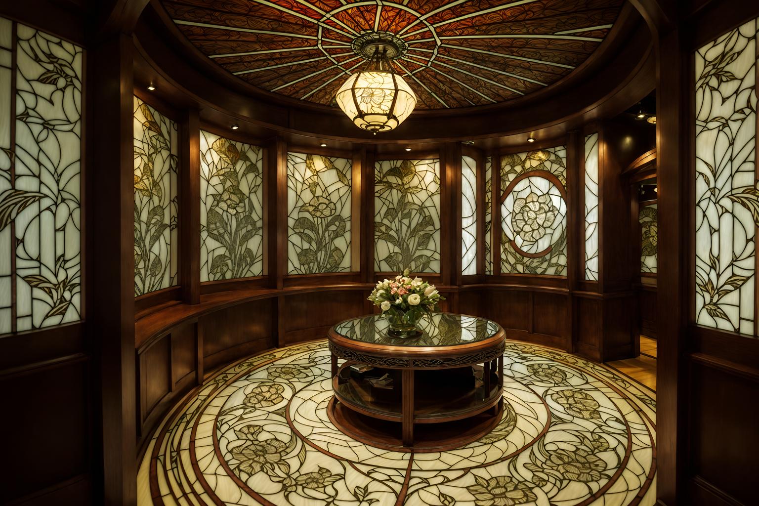 art nouveau-style (clothing store interior) . with soft, rounded lines and curved glass and wallpaper patterns of feathers and natural materials and wallpaper patterns of stylized flowers and stained glass and japanese motifs and wallpaper pattners of spider webs. . cinematic photo, highly detailed, cinematic lighting, ultra-detailed, ultrarealistic, photorealism, 8k. art nouveau interior design style. masterpiece, cinematic light, ultrarealistic+, photorealistic+, 8k, raw photo, realistic, sharp focus on eyes, (symmetrical eyes), (intact eyes), hyperrealistic, highest quality, best quality, , highly detailed, masterpiece, best quality, extremely detailed 8k wallpaper, masterpiece, best quality, ultra-detailed, best shadow, detailed background, detailed face, detailed eyes, high contrast, best illumination, detailed face, dulux, caustic, dynamic angle, detailed glow. dramatic lighting. highly detailed, insanely detailed hair, symmetrical, intricate details, professionally retouched, 8k high definition. strong bokeh. award winning photo.