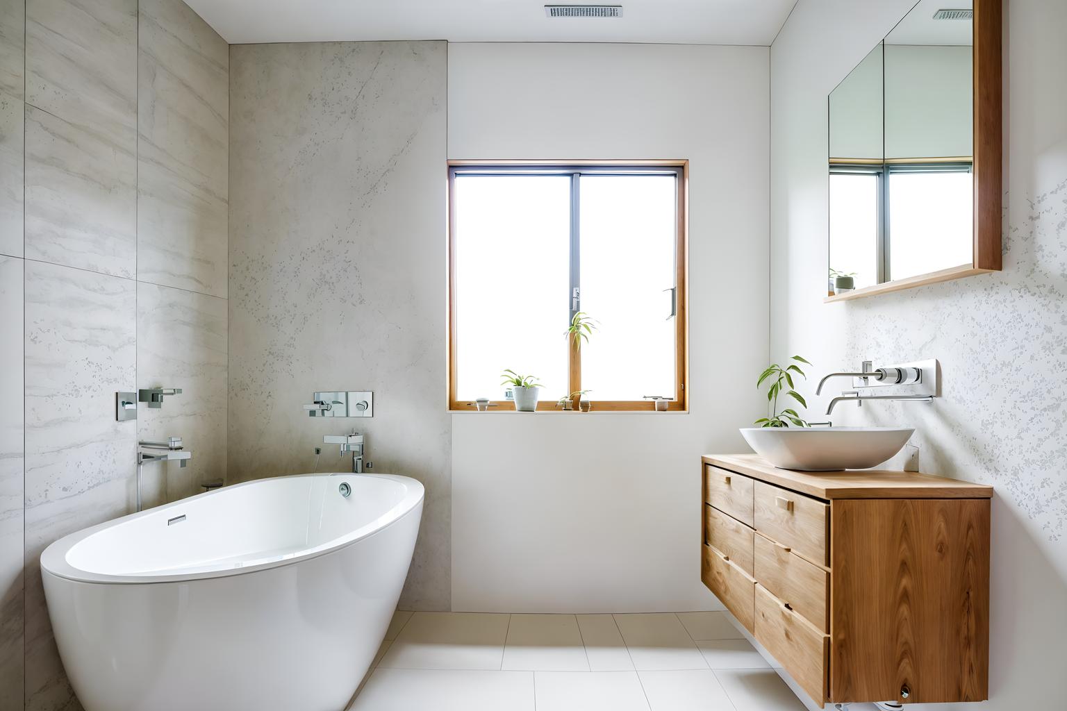 modern-style (bathroom interior) with toilet seat and bathroom sink with faucet and bath rail and bath towel and mirror and waste basket and shower and plant. . with practicality and functionality and natural materials and elements and neutral walls and textures and open and natural lighting and simple, clean lines and simplistic furniture and practicality and functionality. . cinematic photo, highly detailed, cinematic lighting, ultra-detailed, ultrarealistic, photorealism, 8k. modern interior design style. masterpiece, cinematic light, ultrarealistic+, photorealistic+, 8k, raw photo, realistic, sharp focus on eyes, (symmetrical eyes), (intact eyes), hyperrealistic, highest quality, best quality, , highly detailed, masterpiece, best quality, extremely detailed 8k wallpaper, masterpiece, best quality, ultra-detailed, best shadow, detailed background, detailed face, detailed eyes, high contrast, best illumination, detailed face, dulux, caustic, dynamic angle, detailed glow. dramatic lighting. highly detailed, insanely detailed hair, symmetrical, intricate details, professionally retouched, 8k high definition. strong bokeh. award winning photo.