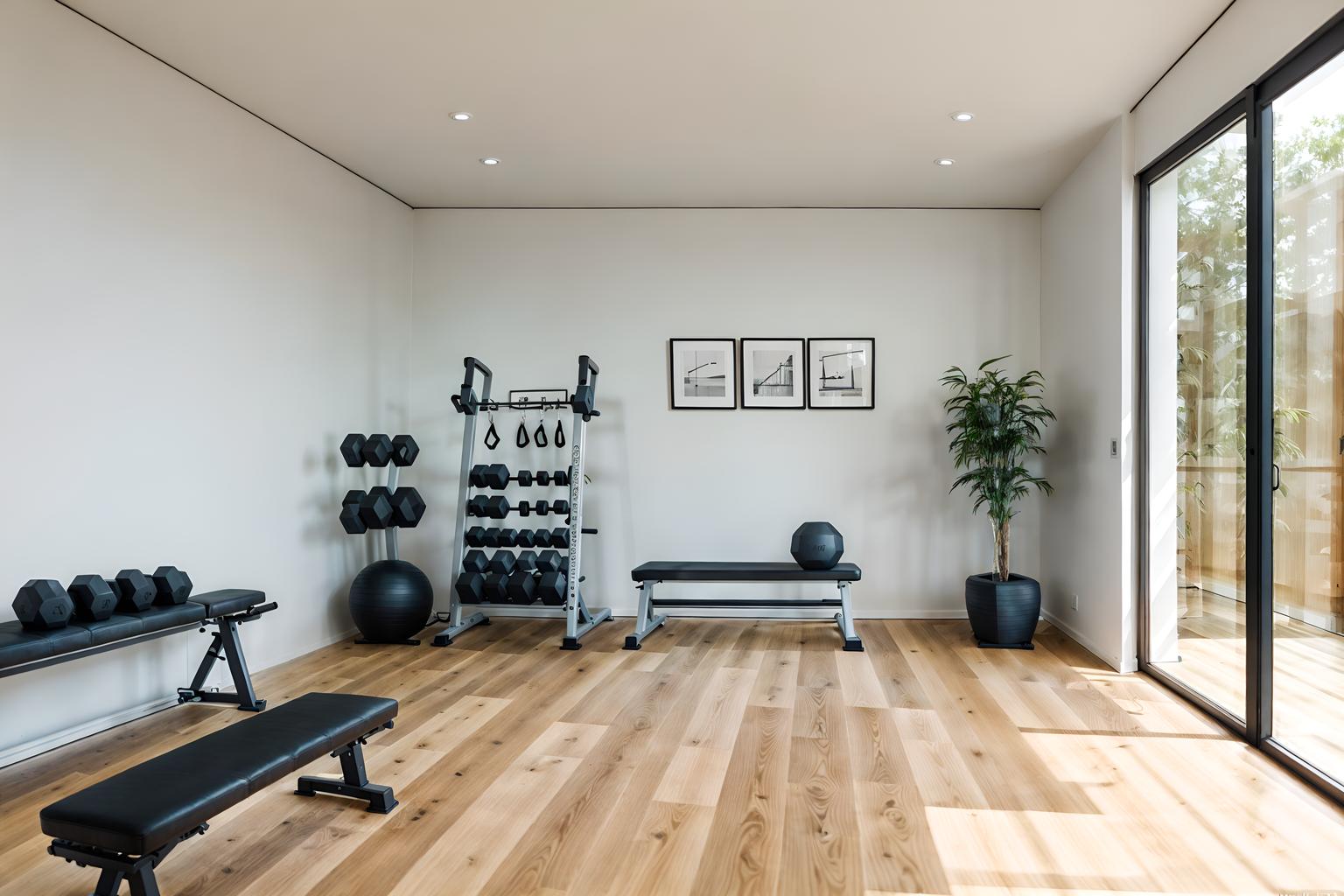 modern-style (fitness gym interior) with dumbbell stand and squat rack and bench press and crosstrainer and exercise bicycle and dumbbell stand. . with simple, clean lines and simplistic furniture and practicality and functionality and neutral walls and textures and natural materials and elements and open and natural lighting and simple, clean lines and simplistic furniture. . cinematic photo, highly detailed, cinematic lighting, ultra-detailed, ultrarealistic, photorealism, 8k. modern interior design style. masterpiece, cinematic light, ultrarealistic+, photorealistic+, 8k, raw photo, realistic, sharp focus on eyes, (symmetrical eyes), (intact eyes), hyperrealistic, highest quality, best quality, , highly detailed, masterpiece, best quality, extremely detailed 8k wallpaper, masterpiece, best quality, ultra-detailed, best shadow, detailed background, detailed face, detailed eyes, high contrast, best illumination, detailed face, dulux, caustic, dynamic angle, detailed glow. dramatic lighting. highly detailed, insanely detailed hair, symmetrical, intricate details, professionally retouched, 8k high definition. strong bokeh. award winning photo.