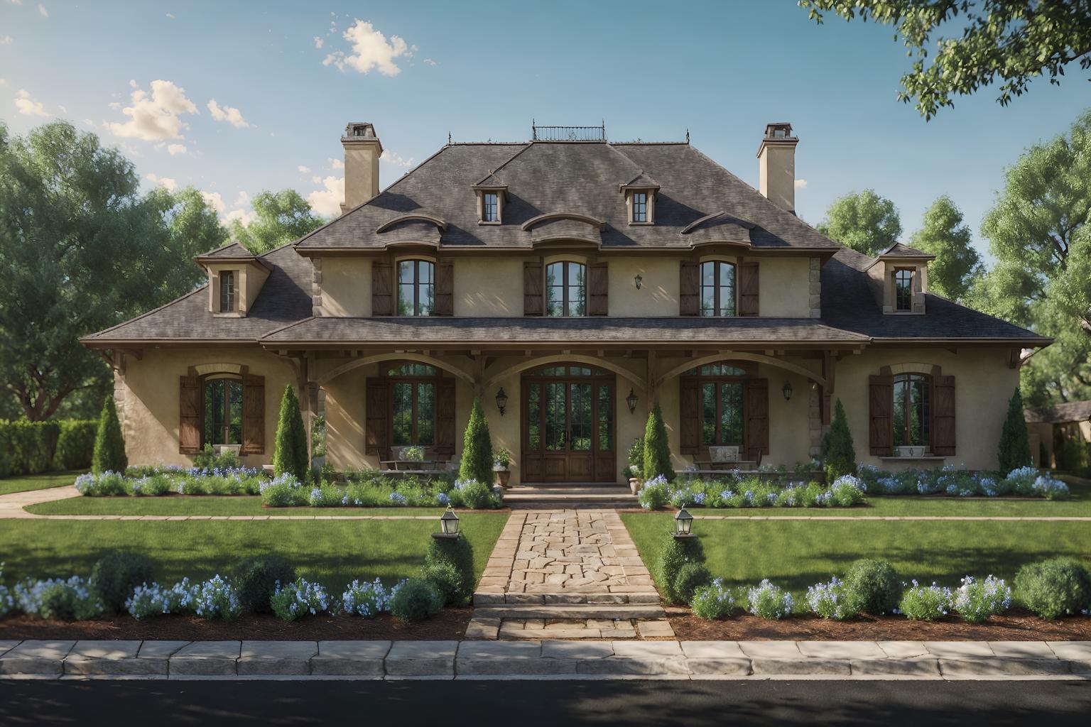 french country-style exterior designed (house exterior exterior) . with . . cinematic photo, highly detailed, cinematic lighting, ultra-detailed, ultrarealistic, photorealism, 8k. french country exterior design style. masterpiece, cinematic light, ultrarealistic+, photorealistic+, 8k, raw photo, realistic, sharp focus on eyes, (symmetrical eyes), (intact eyes), hyperrealistic, highest quality, best quality, , highly detailed, masterpiece, best quality, extremely detailed 8k wallpaper, masterpiece, best quality, ultra-detailed, best shadow, detailed background, detailed face, detailed eyes, high contrast, best illumination, detailed face, dulux, caustic, dynamic angle, detailed glow. dramatic lighting. highly detailed, insanely detailed hair, symmetrical, intricate details, professionally retouched, 8k high definition. strong bokeh. award winning photo.