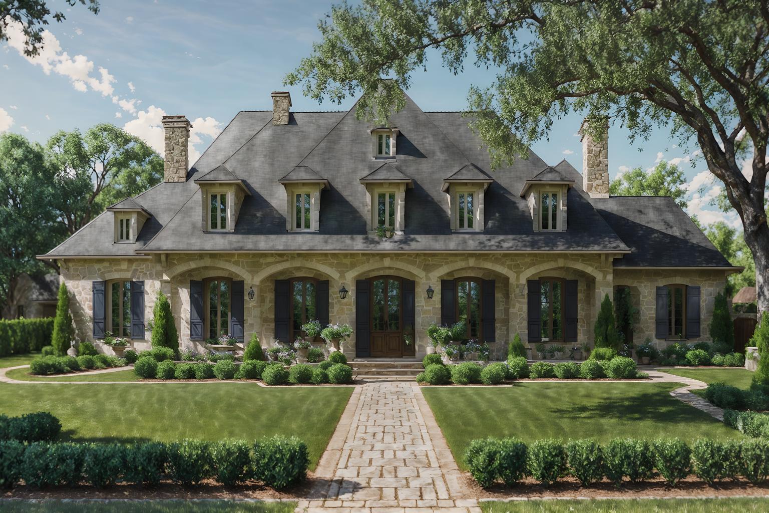 french country-style exterior designed (house exterior exterior) . with . . cinematic photo, highly detailed, cinematic lighting, ultra-detailed, ultrarealistic, photorealism, 8k. french country exterior design style. masterpiece, cinematic light, ultrarealistic+, photorealistic+, 8k, raw photo, realistic, sharp focus on eyes, (symmetrical eyes), (intact eyes), hyperrealistic, highest quality, best quality, , highly detailed, masterpiece, best quality, extremely detailed 8k wallpaper, masterpiece, best quality, ultra-detailed, best shadow, detailed background, detailed face, detailed eyes, high contrast, best illumination, detailed face, dulux, caustic, dynamic angle, detailed glow. dramatic lighting. highly detailed, insanely detailed hair, symmetrical, intricate details, professionally retouched, 8k high definition. strong bokeh. award winning photo.