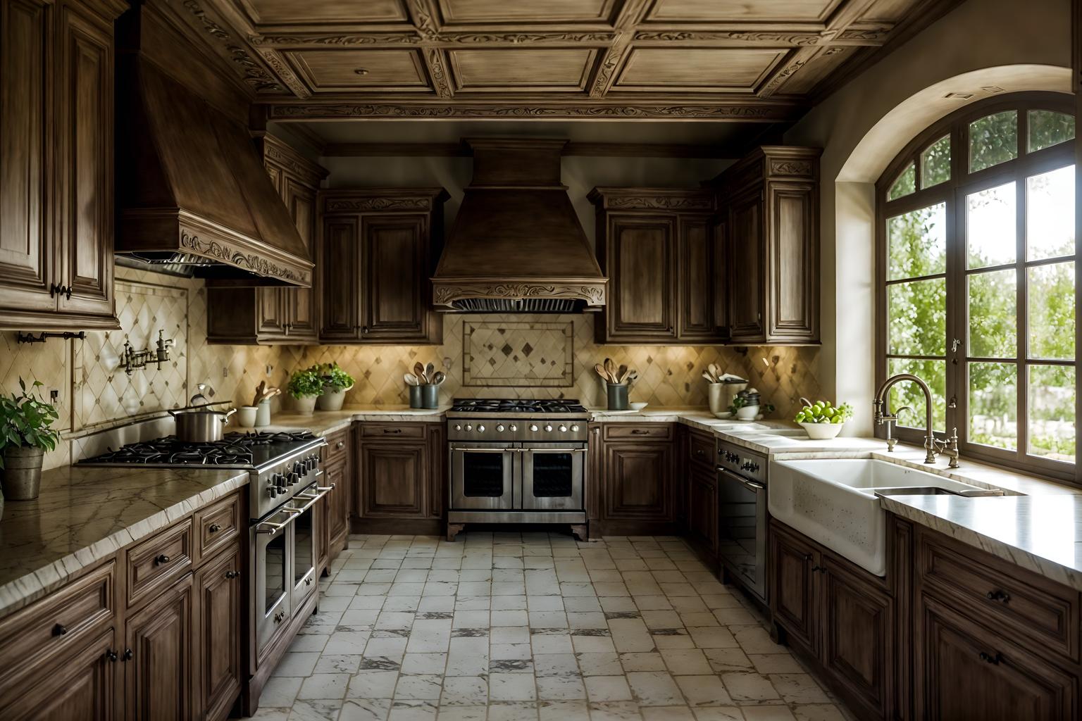 french country-style (kitchen interior) with sink and stove and plant and kitchen cabinets and worktops and refrigerator and sink. . with . . cinematic photo, highly detailed, cinematic lighting, ultra-detailed, ultrarealistic, photorealism, 8k. french country interior design style. masterpiece, cinematic light, ultrarealistic+, photorealistic+, 8k, raw photo, realistic, sharp focus on eyes, (symmetrical eyes), (intact eyes), hyperrealistic, highest quality, best quality, , highly detailed, masterpiece, best quality, extremely detailed 8k wallpaper, masterpiece, best quality, ultra-detailed, best shadow, detailed background, detailed face, detailed eyes, high contrast, best illumination, detailed face, dulux, caustic, dynamic angle, detailed glow. dramatic lighting. highly detailed, insanely detailed hair, symmetrical, intricate details, professionally retouched, 8k high definition. strong bokeh. award winning photo.