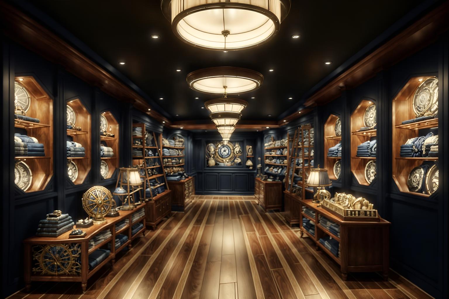 nautical-style (clothing store interior) . . cinematic photo, highly detailed, cinematic lighting, ultra-detailed, ultrarealistic, photorealism, 8k. nautical interior design style. masterpiece, cinematic light, ultrarealistic+, photorealistic+, 8k, raw photo, realistic, sharp focus on eyes, (symmetrical eyes), (intact eyes), hyperrealistic, highest quality, best quality, , highly detailed, masterpiece, best quality, extremely detailed 8k wallpaper, masterpiece, best quality, ultra-detailed, best shadow, detailed background, detailed face, detailed eyes, high contrast, best illumination, detailed face, dulux, caustic, dynamic angle, detailed glow. dramatic lighting. highly detailed, insanely detailed hair, symmetrical, intricate details, professionally retouched, 8k high definition. strong bokeh. award winning photo.