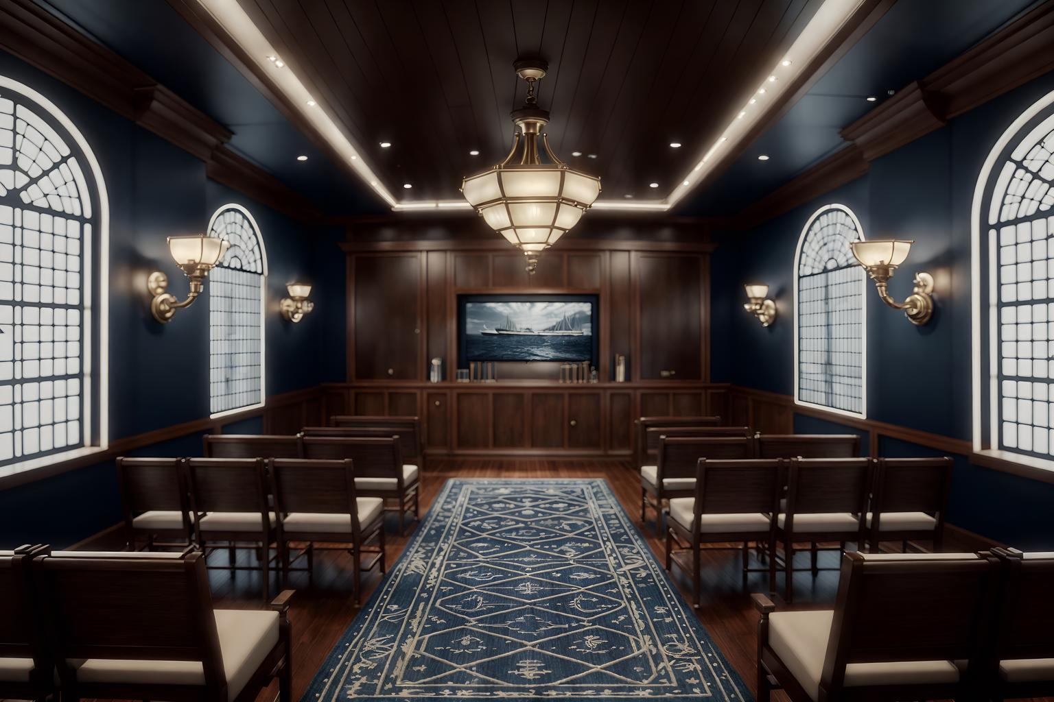 nautical-style (exhibition space interior) . . cinematic photo, highly detailed, cinematic lighting, ultra-detailed, ultrarealistic, photorealism, 8k. nautical interior design style. masterpiece, cinematic light, ultrarealistic+, photorealistic+, 8k, raw photo, realistic, sharp focus on eyes, (symmetrical eyes), (intact eyes), hyperrealistic, highest quality, best quality, , highly detailed, masterpiece, best quality, extremely detailed 8k wallpaper, masterpiece, best quality, ultra-detailed, best shadow, detailed background, detailed face, detailed eyes, high contrast, best illumination, detailed face, dulux, caustic, dynamic angle, detailed glow. dramatic lighting. highly detailed, insanely detailed hair, symmetrical, intricate details, professionally retouched, 8k high definition. strong bokeh. award winning photo.